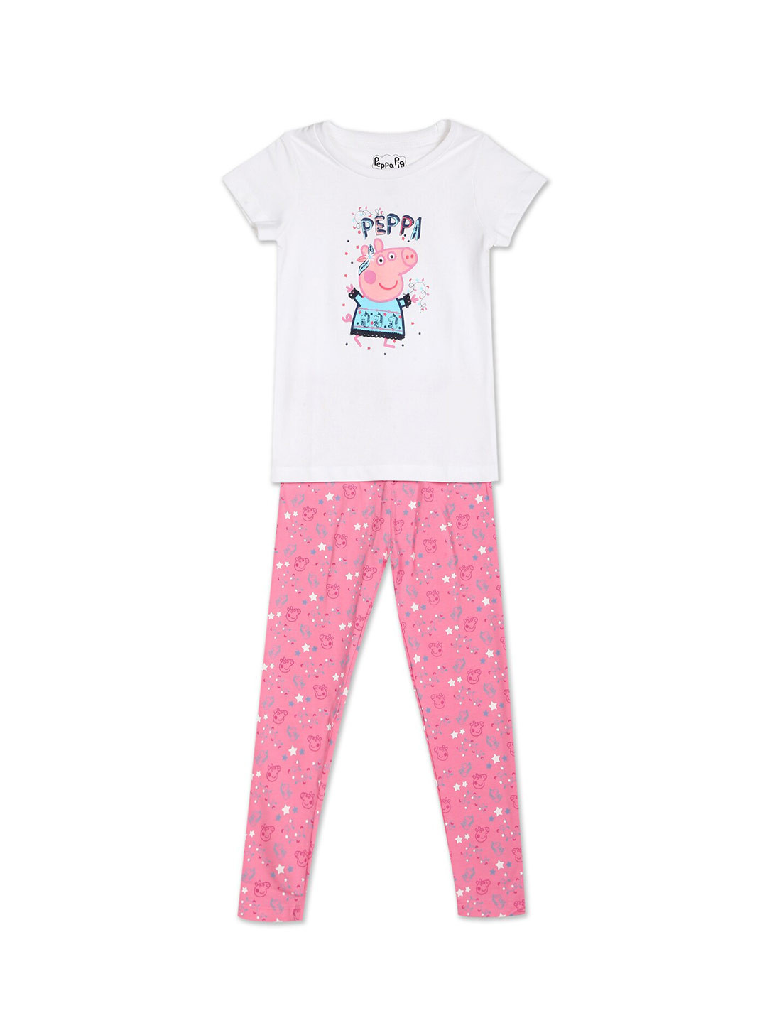 

Colt Girls White & Pink Printed T-shirt with Leggings