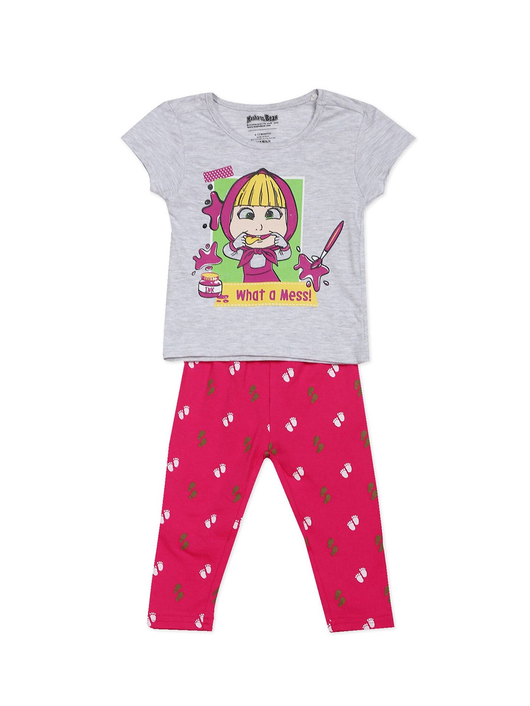 Colt Girls Grey & Pink Printed T-shirt with Leggings