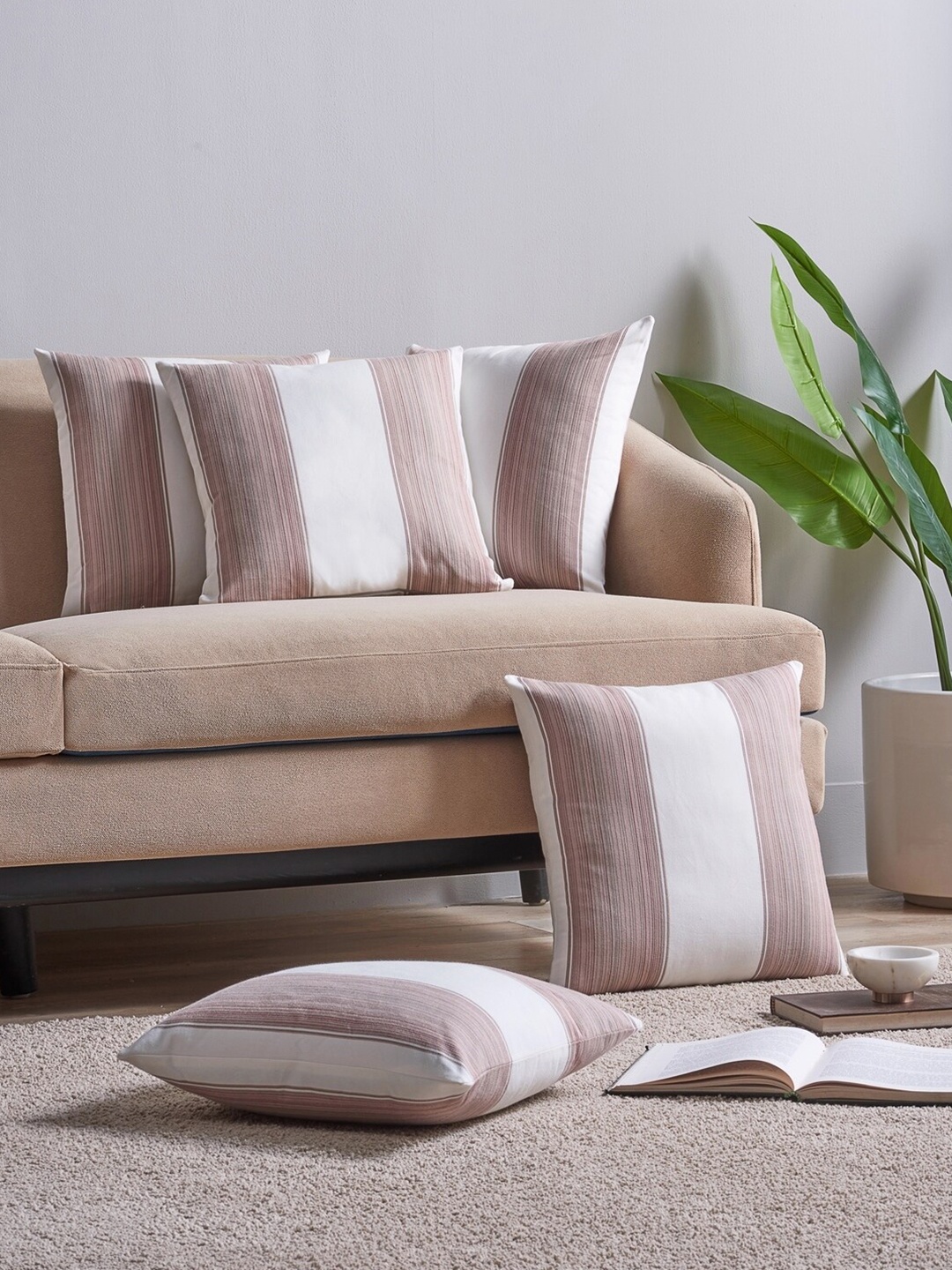 DDecor Pink & White Set of 5 Striped Square Cushion Covers