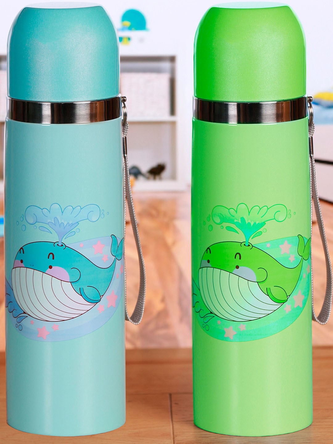 

POKORY Pack Of 2 Kids Assorted Stainless Steel Water Bottle