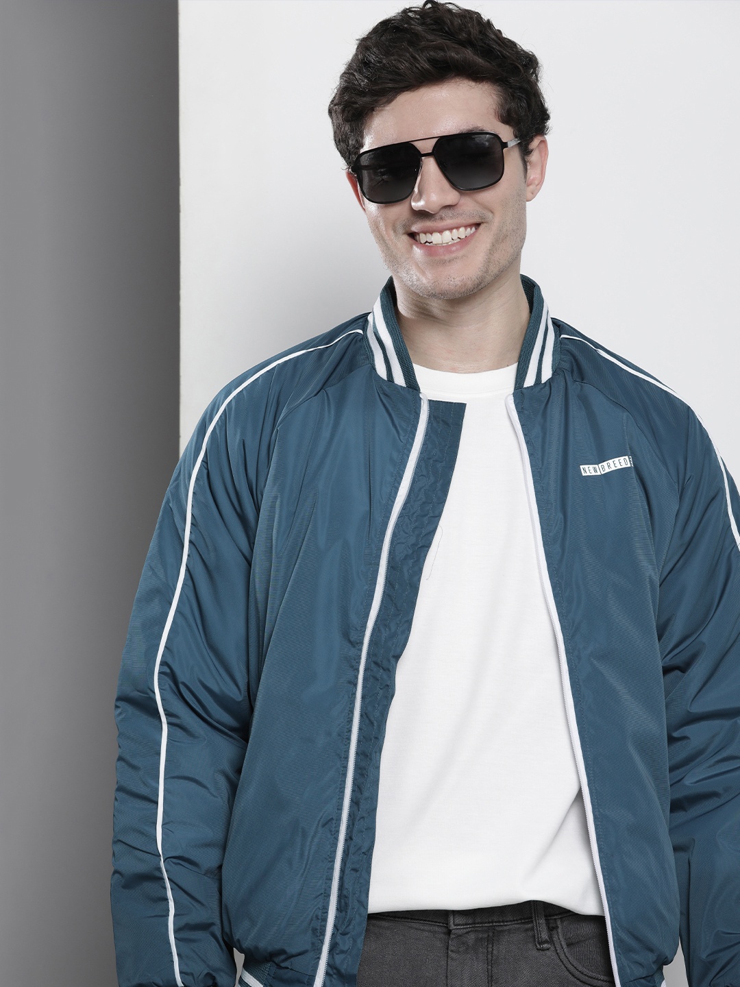 

The Indian Garage Co Men Solid Bomber Jacket, Blue