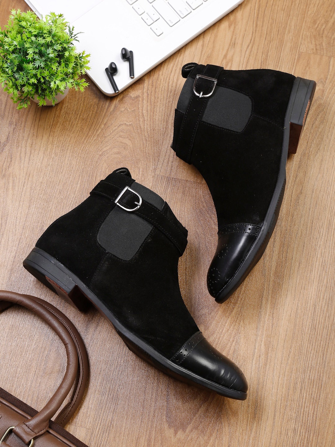 

LOUIS STITCH Men Black Suede High-Top Flat Boots