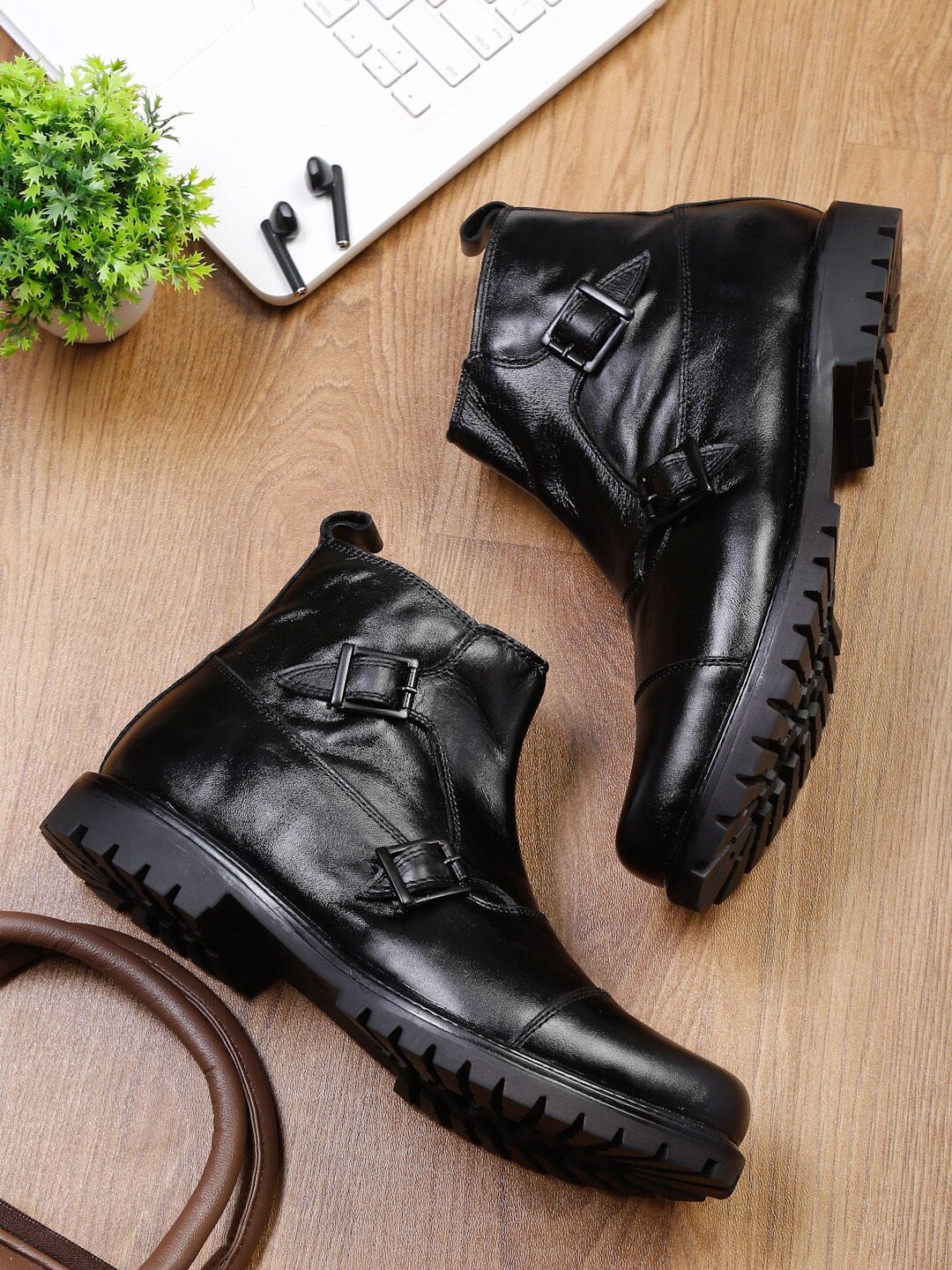 

LOUIS STITCH Men Black Leather High-Top Flat Boots