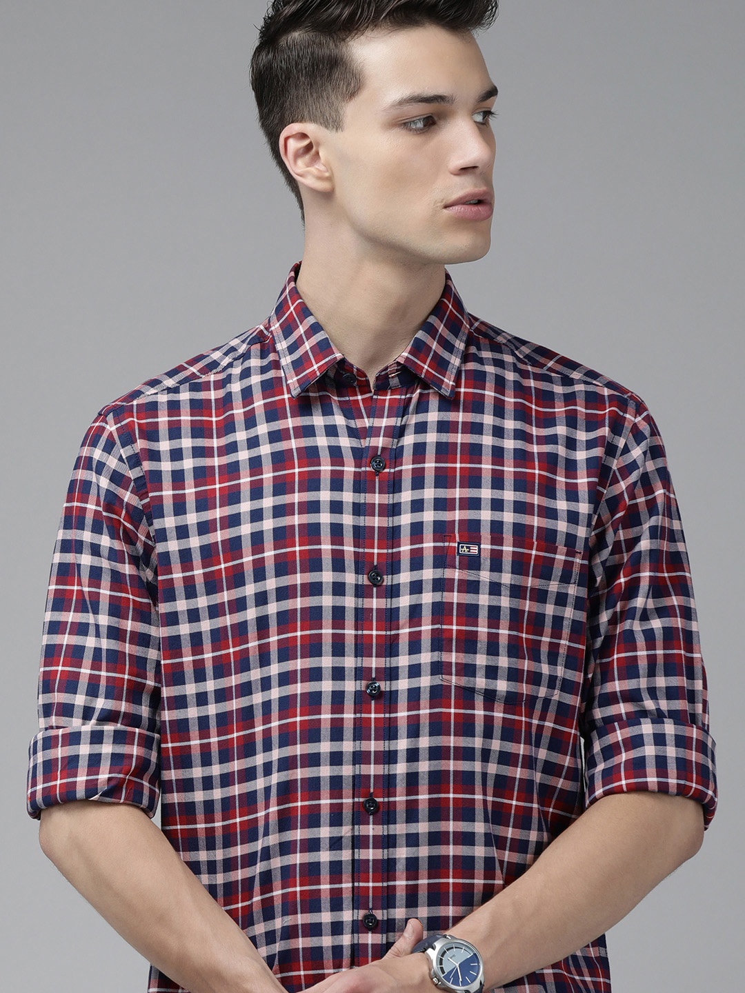 

Arrow Sport Men Red Slim Fit Checked Pure Cotton Casual Shirt