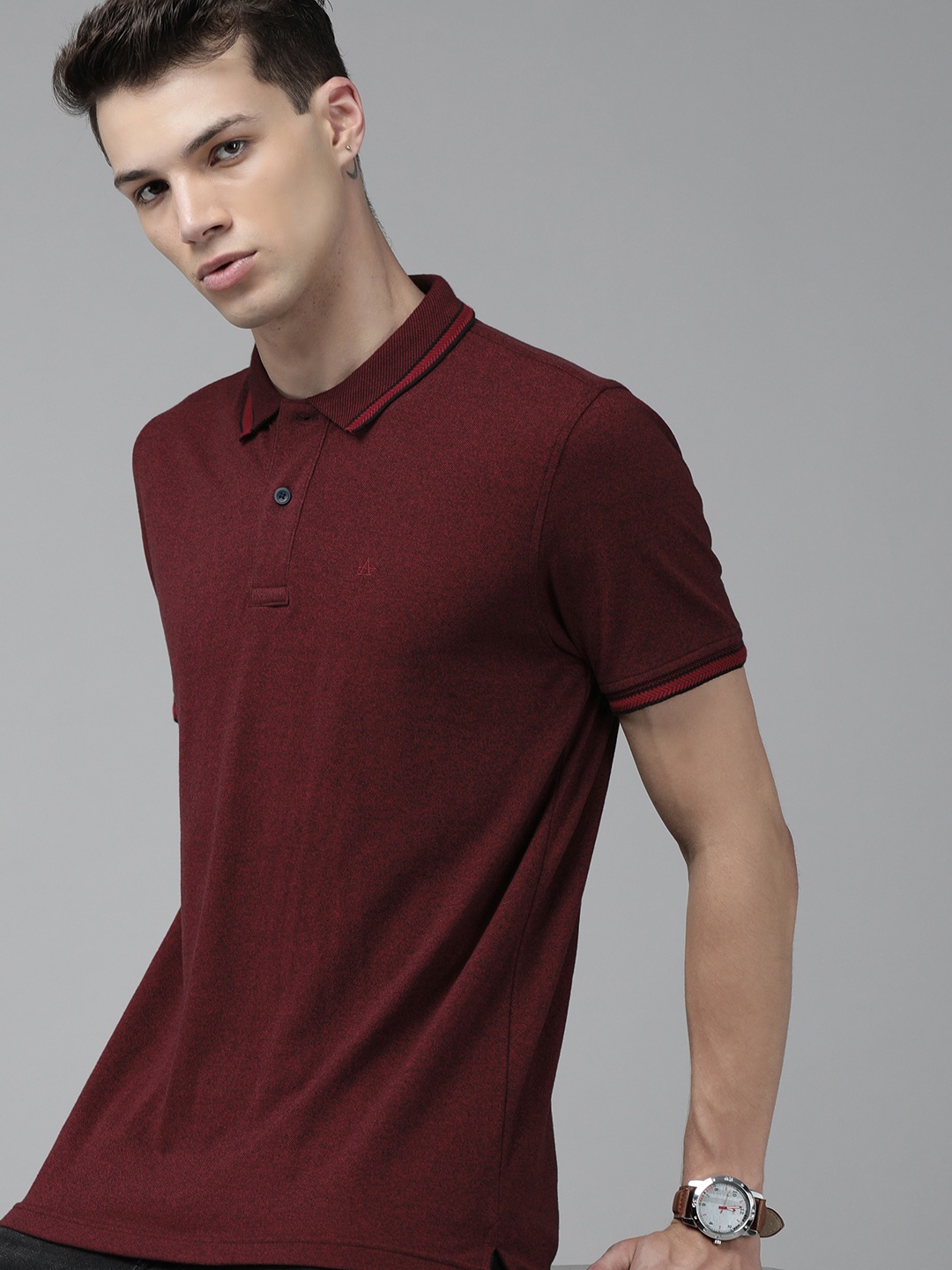 

Arrow Sport Men Burgundy Dyed Polo Collar T-shirt