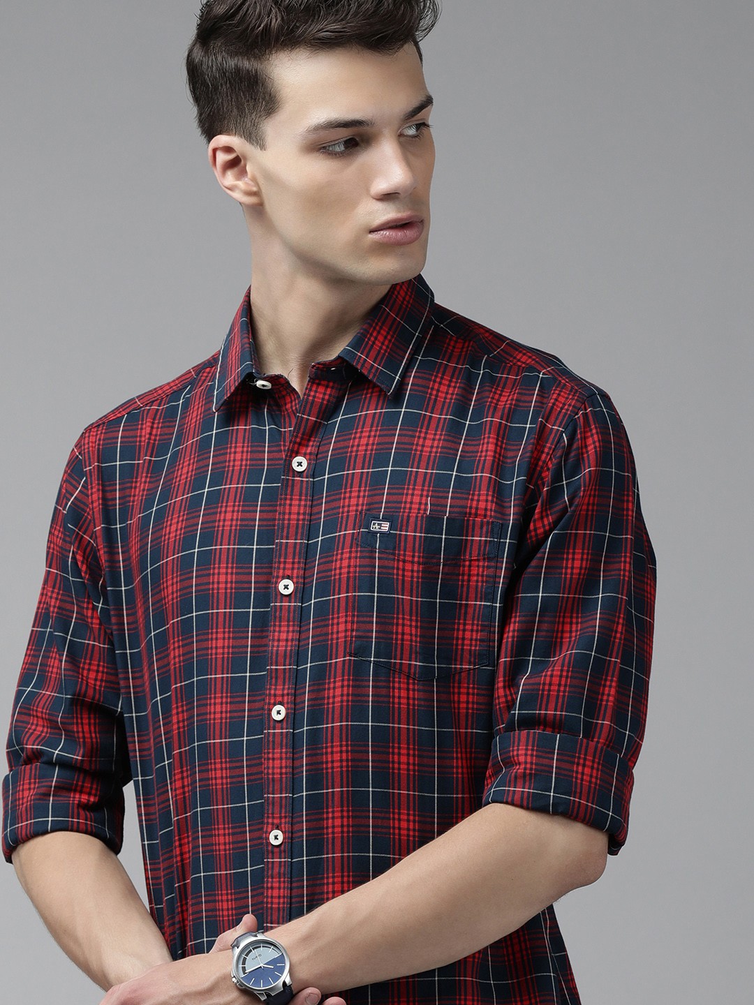 

Arrow Sport Men Red Slim Fit Checked Pure Cotton Casual Shirt