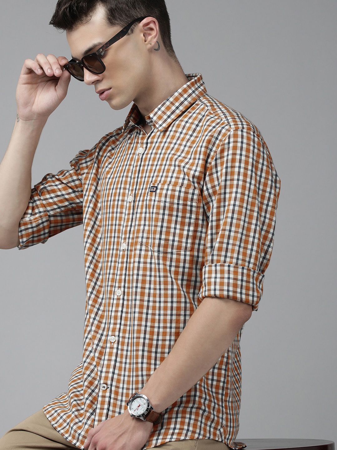 

Arrow Sport Men Brown & Black Slim Fit Checked Pure Cotton Casual Shirt