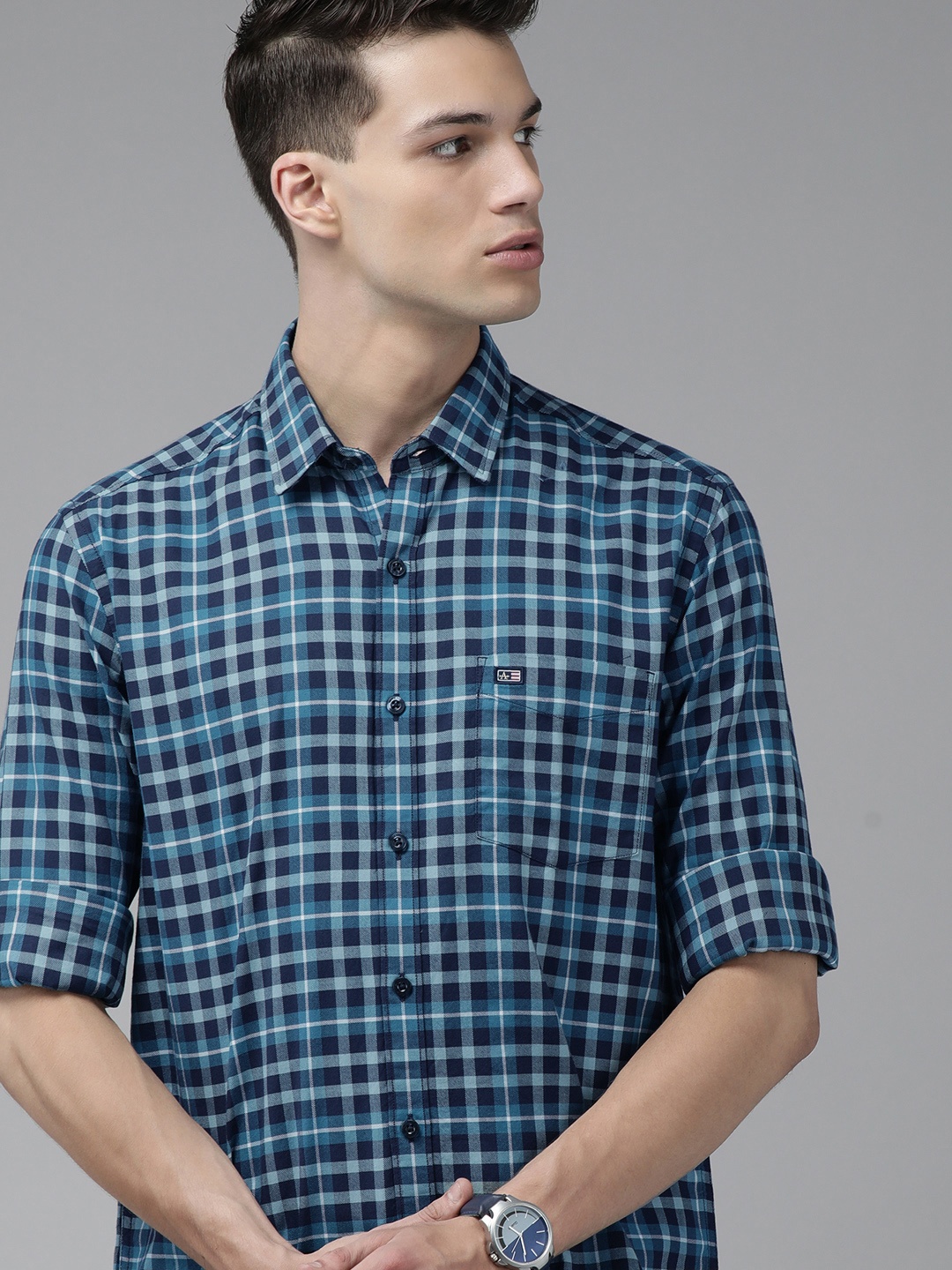 

Arrow Sport Men Blue Slim Fit Checked Pure Cotton Casual Shirt