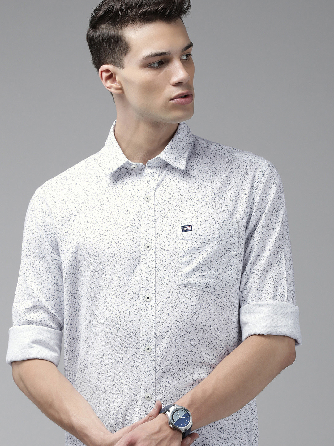 

Arrow Sport Men White & Blue Slim Fit Printed Pure Cotton Casual Shirt