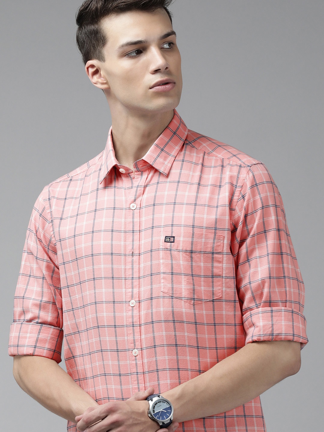 

Arrow Sport Men Pink Slim Fit Checked Pure Cotton Casual Shirt