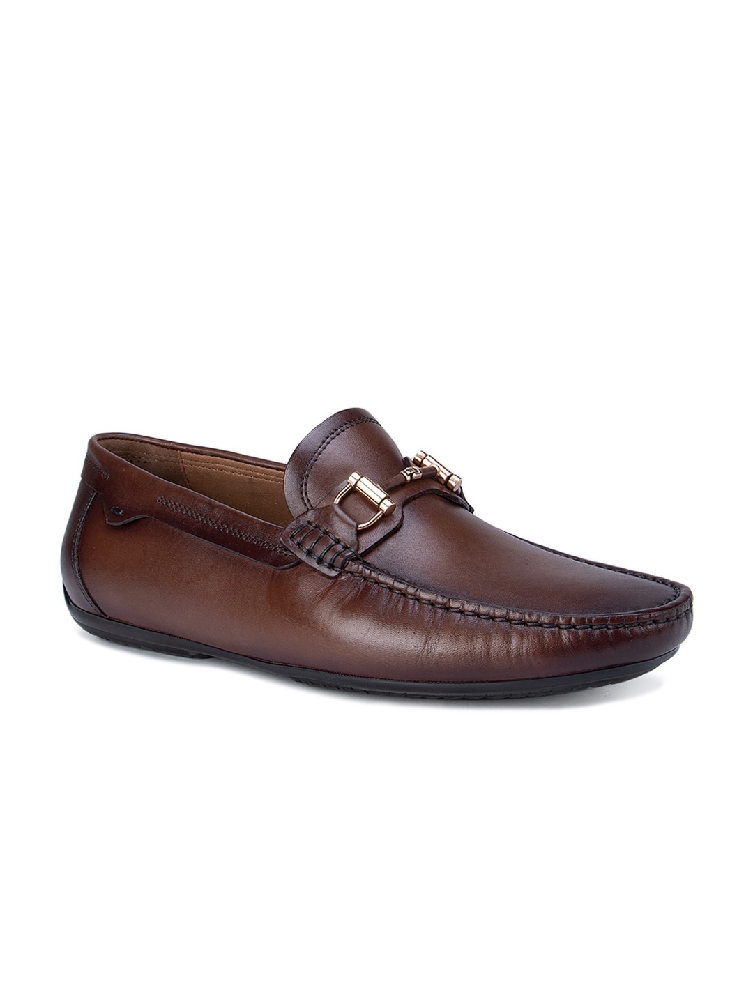 

ROSSO BRUNELLO Men Coffee Brown Leather Horsebit Loafers