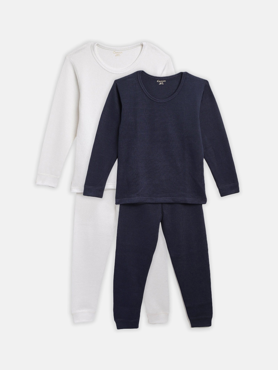 

Kanvin Boys White & Navy Blue Pack of 2 Solid Thermal Set