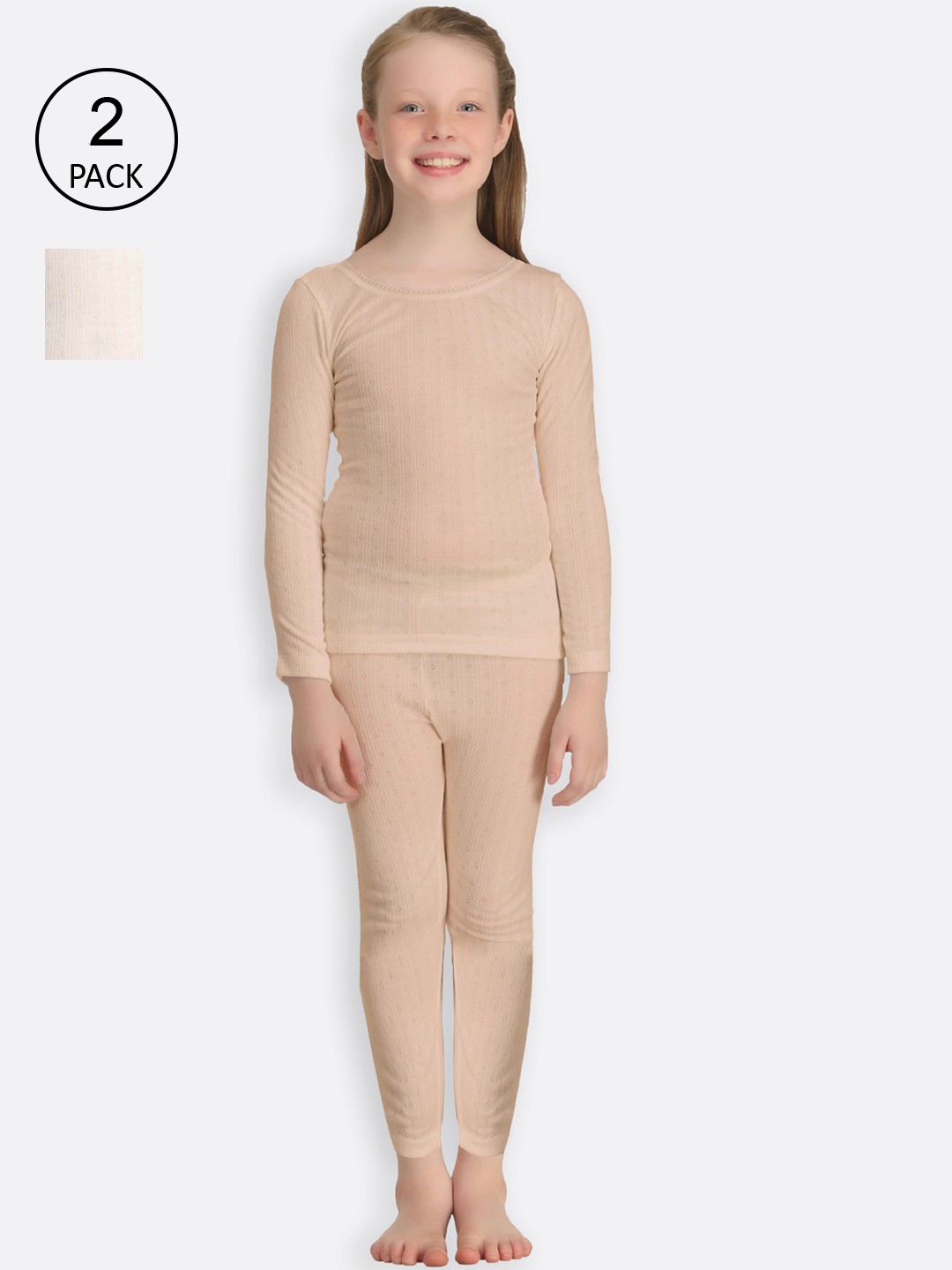 

Kanvin Girls Pack of 2 Beige & Off-White Thermal Set