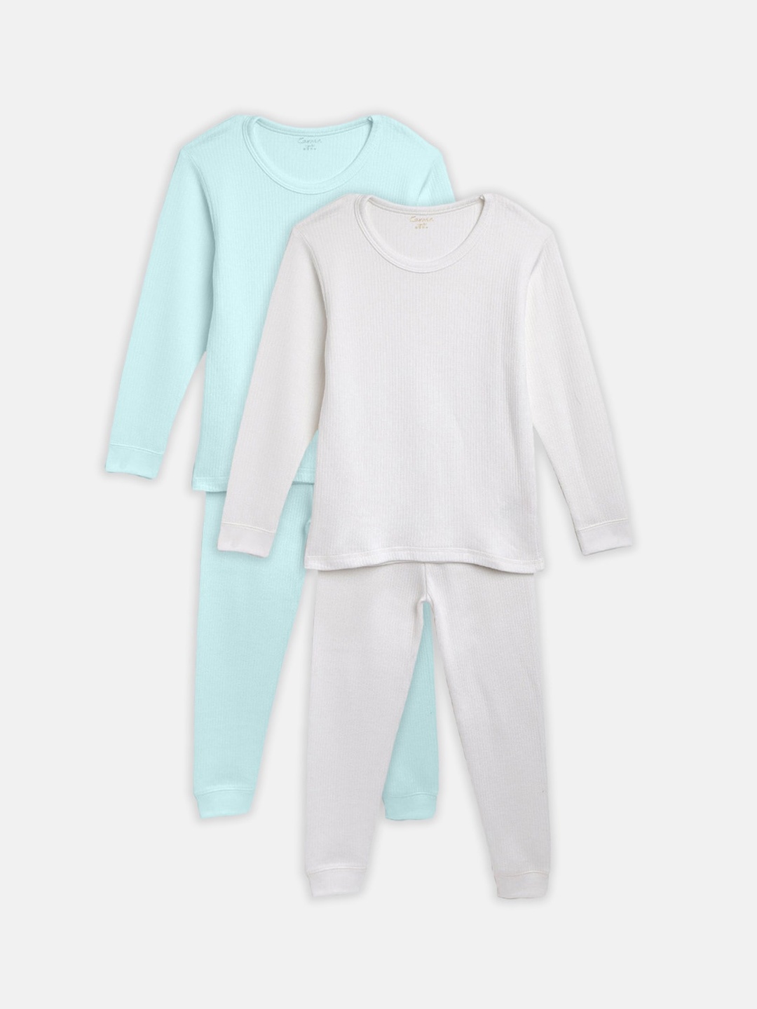 

Kanvin Boys Pack Of 2 Turquoise Blue & White Solid Thermal Sets