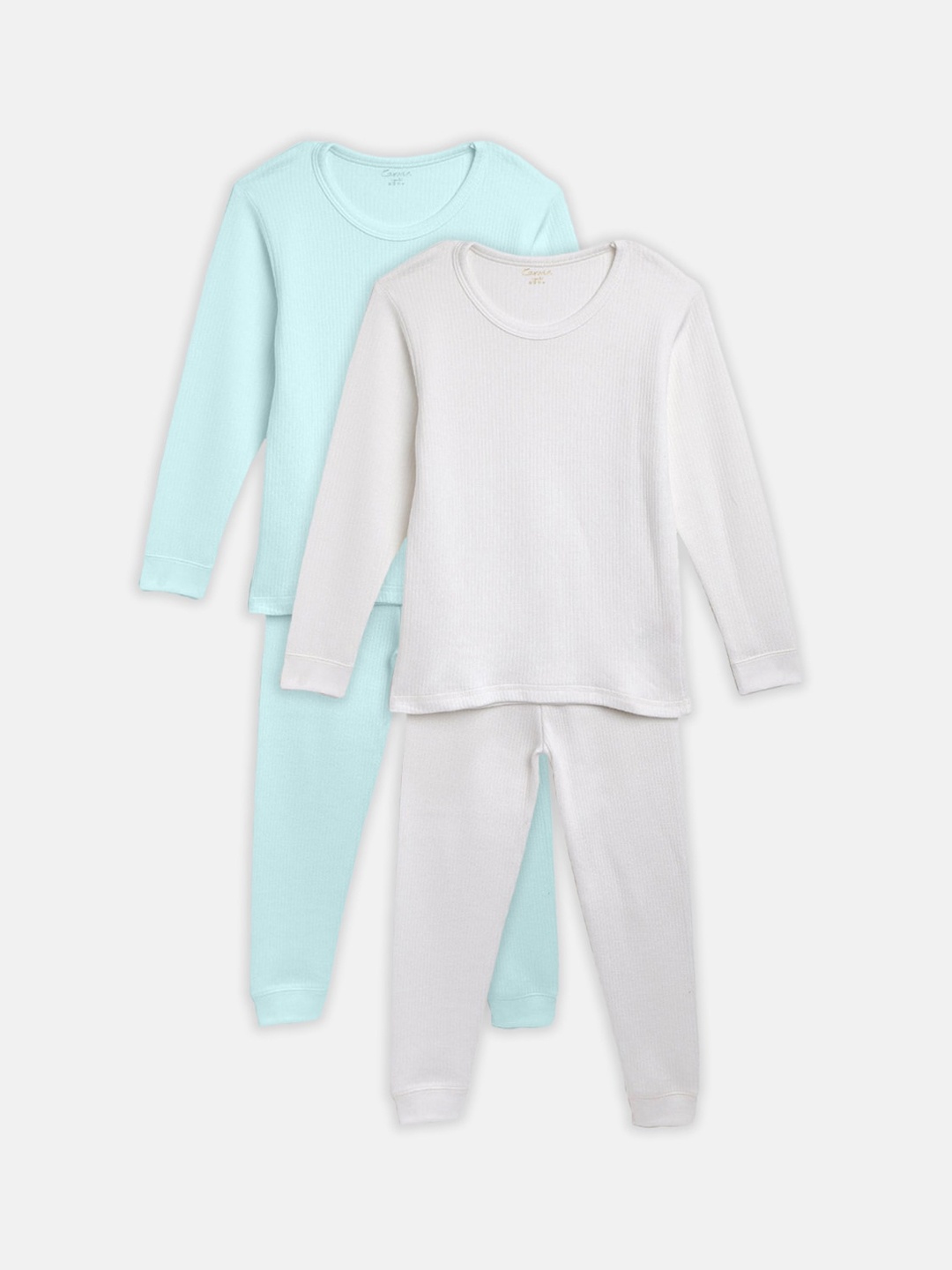 

Kanvin Boys Pack Of 2 Turquoise Blue & White Solid Thermal Sets