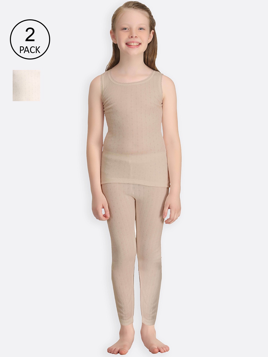

Kanvin Girls Pack of 2 Beige & Off-White Thermal Set