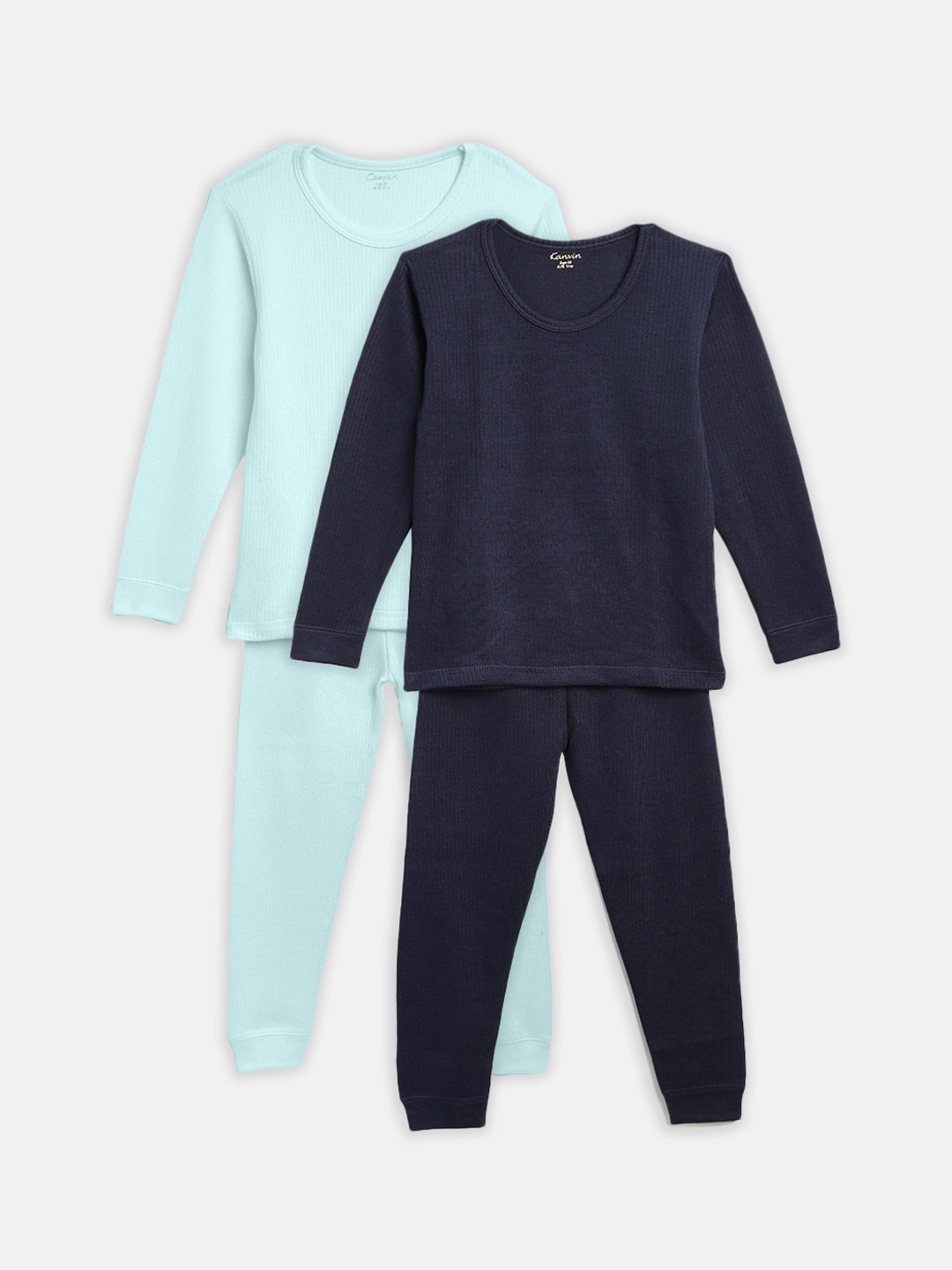 

Kanvin Boys Pack of 2 Solid Thermal Set, Turquoise blue