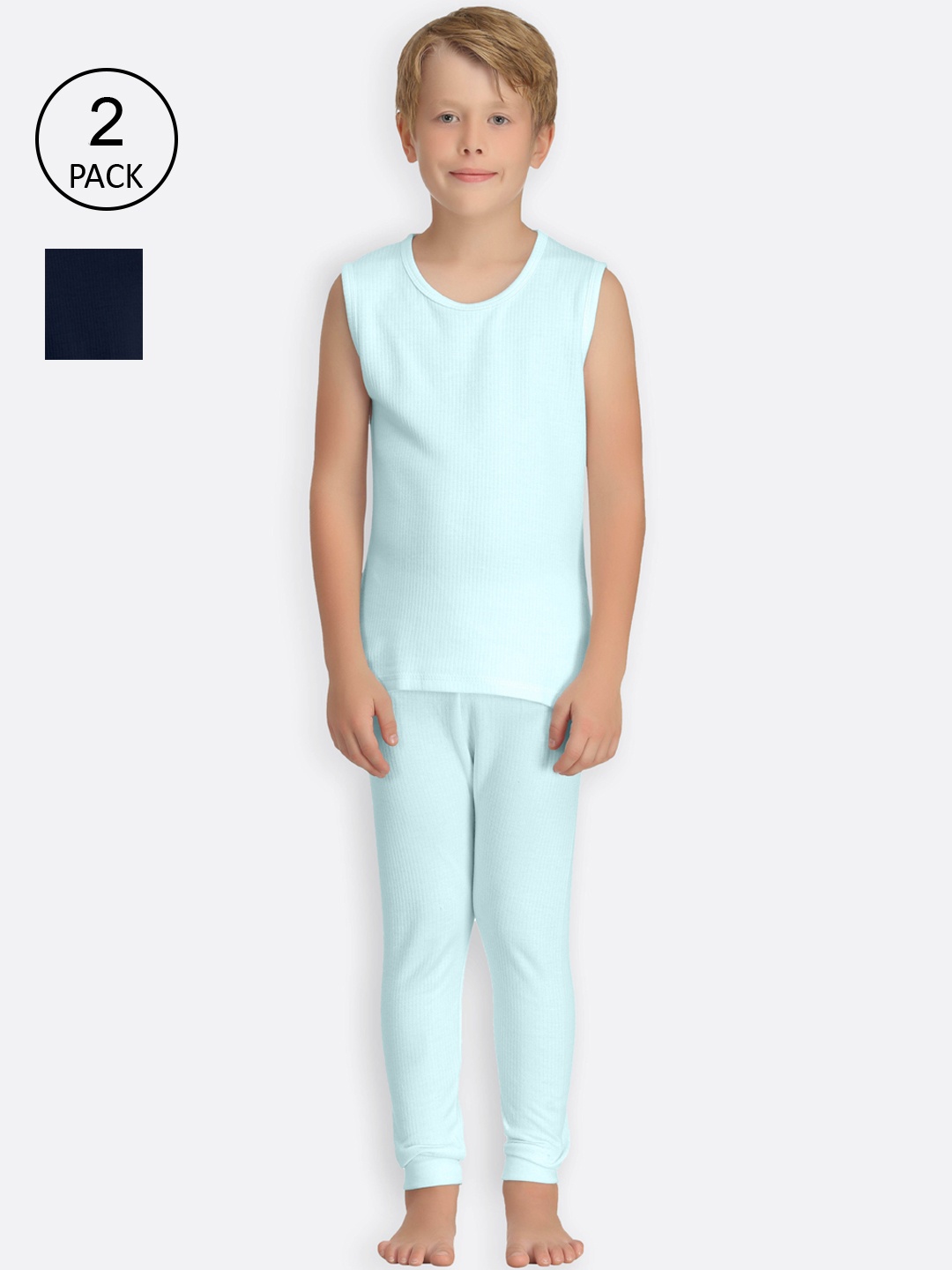 

Kanvin Boys Pack of 2 Solid Thermal Set, Turquoise blue