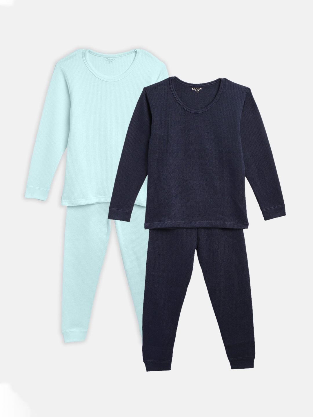 

Kanvin Boys Pack of 2 Solid Thermal Set, Turquoise blue