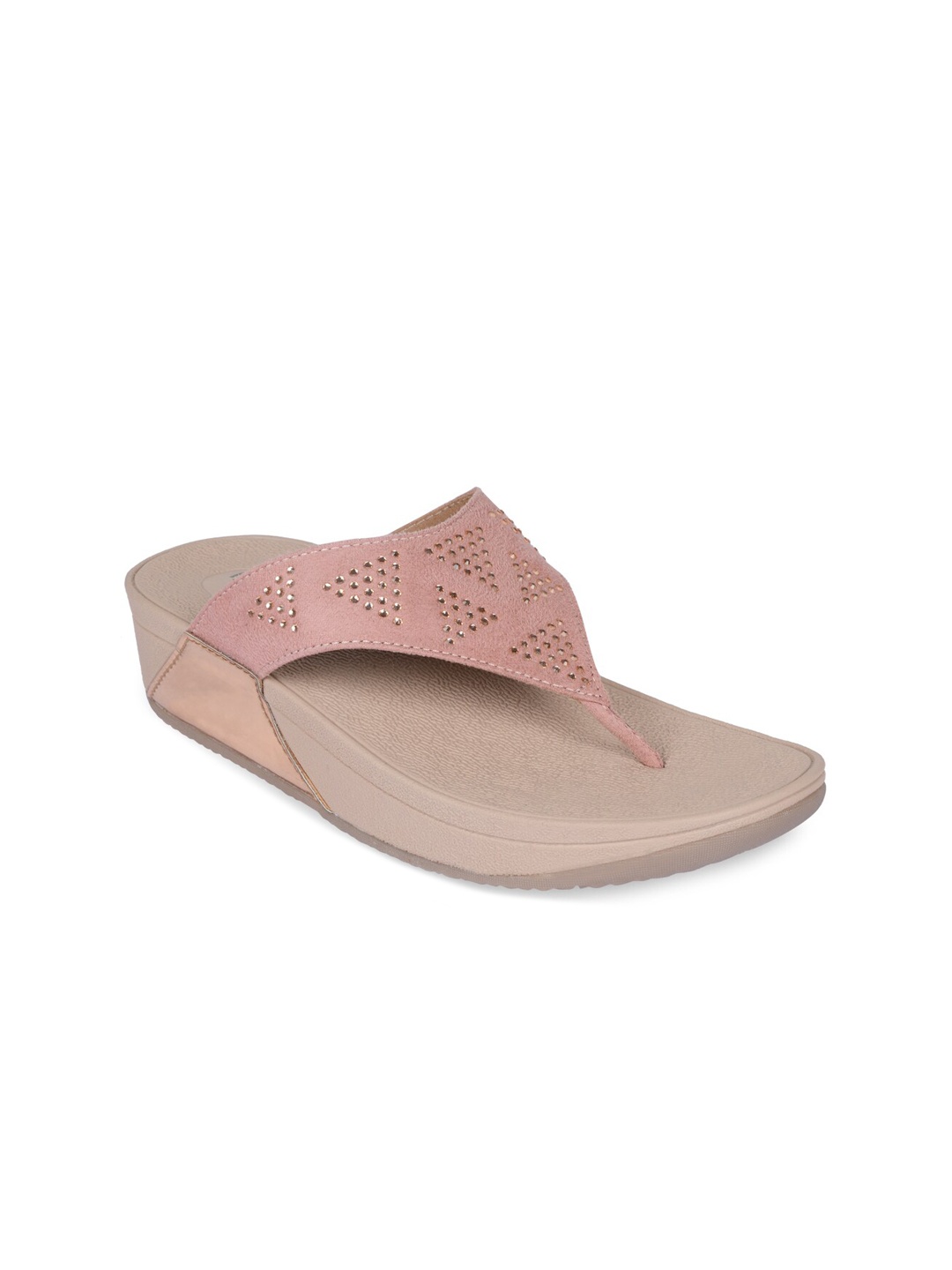 

Rocia Women Pink Textured Open Toe Flats with Laser Cuts