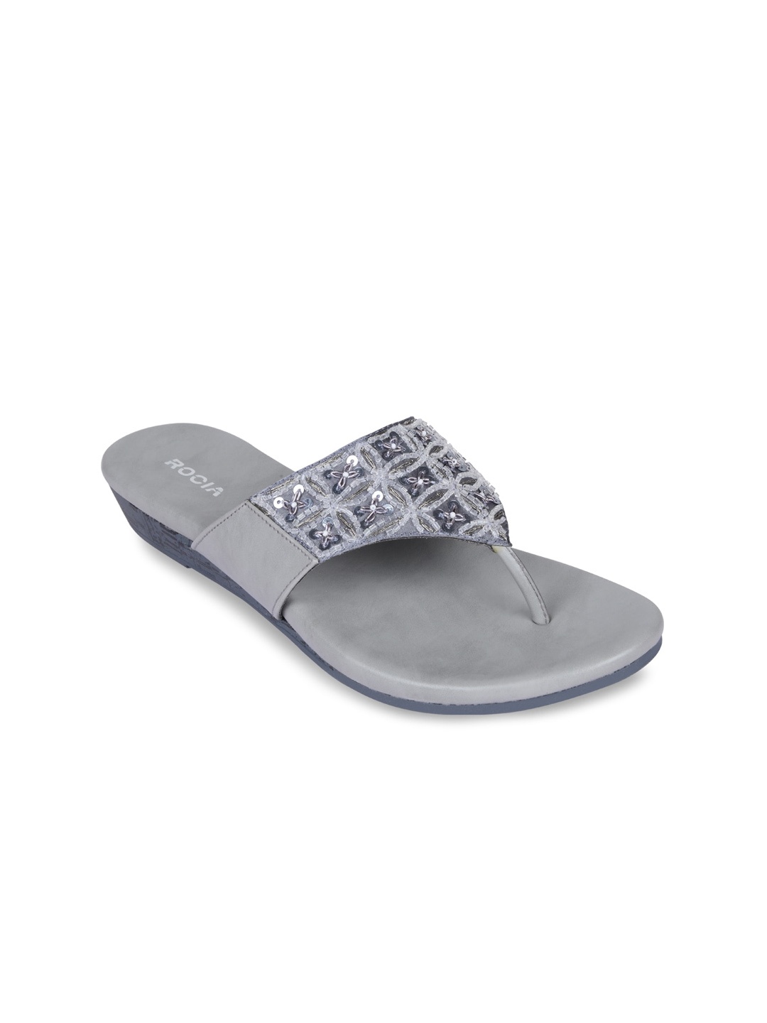 

Rocia Women Grey Embellished T-Strap Flats