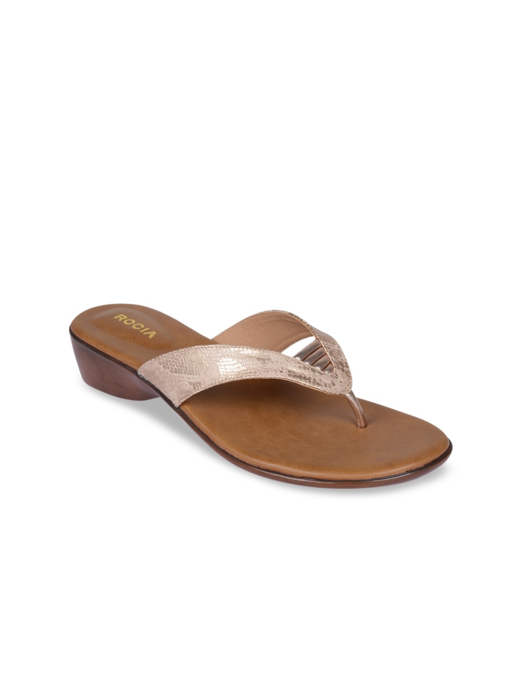 

Rocia Women Champagne Textured T-Strap Flats