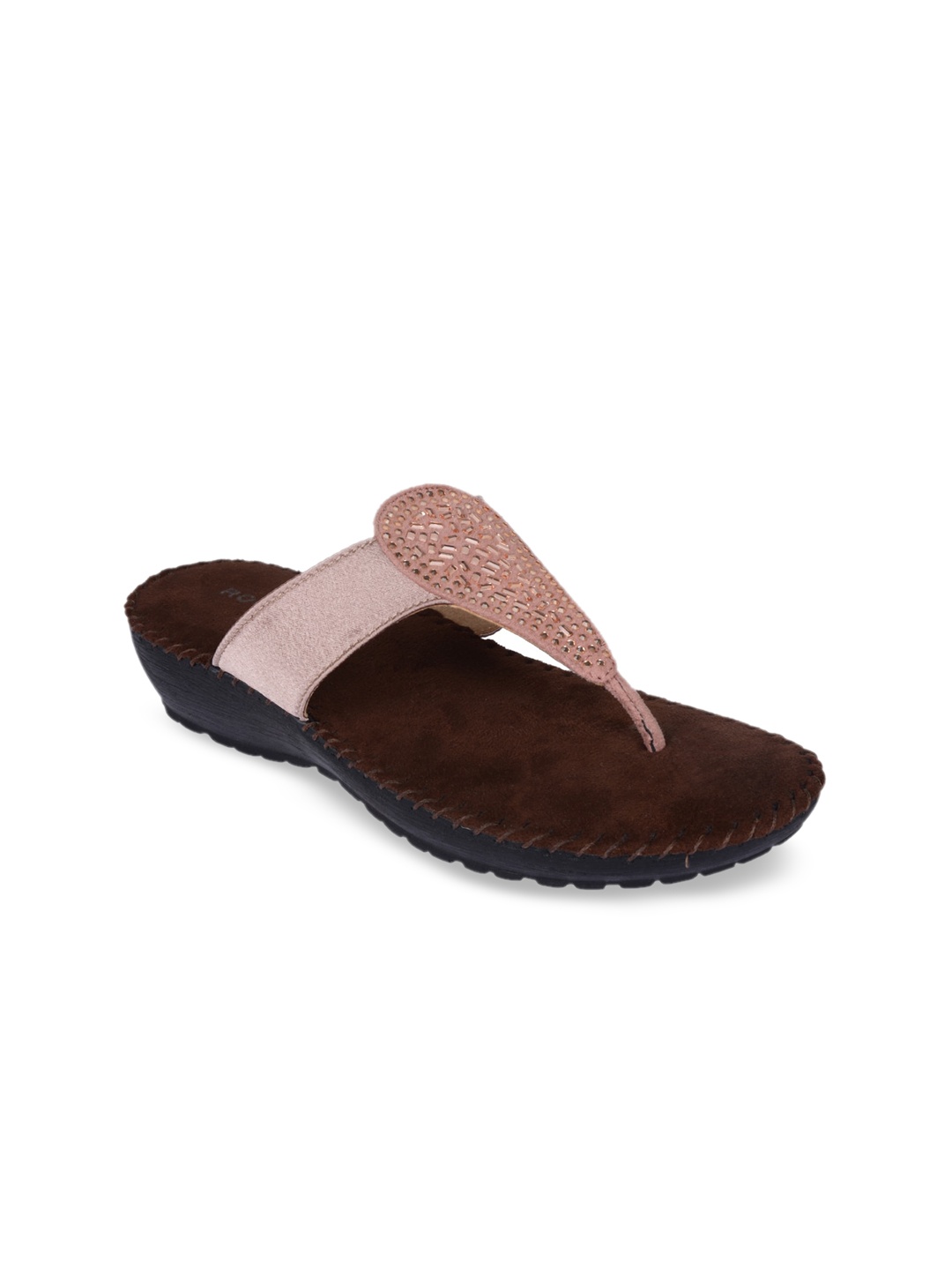 

Rocia Women Champagne Embellished T-Strap Flats