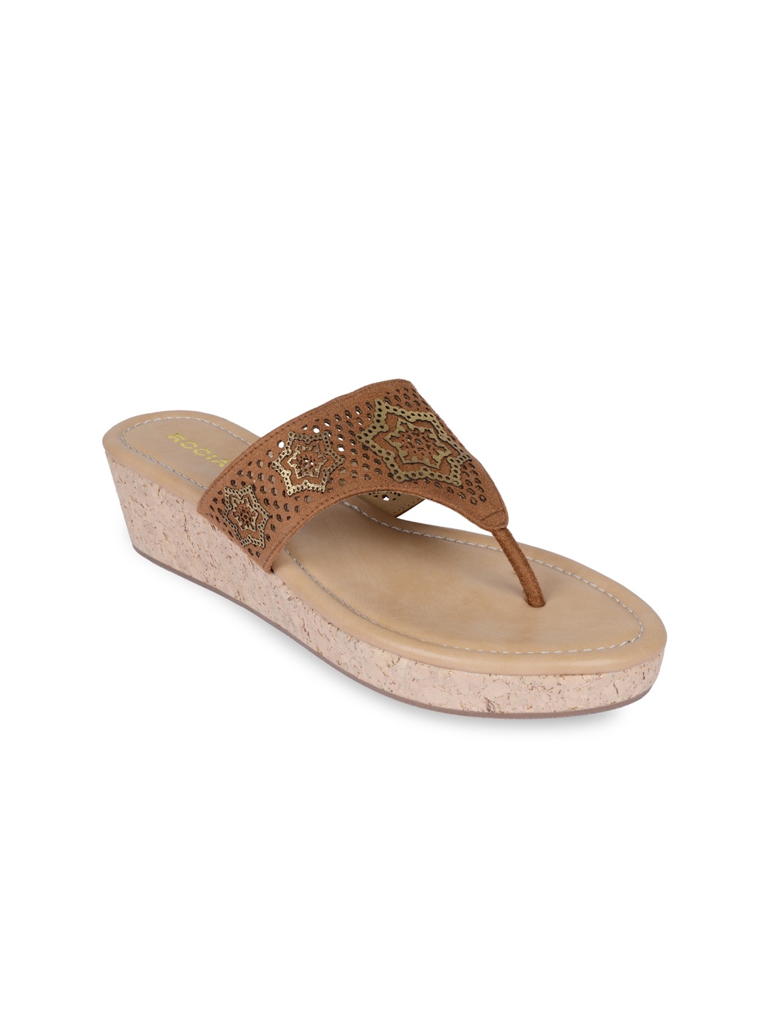 

Rocia Brown Embellished Flatform Sandals