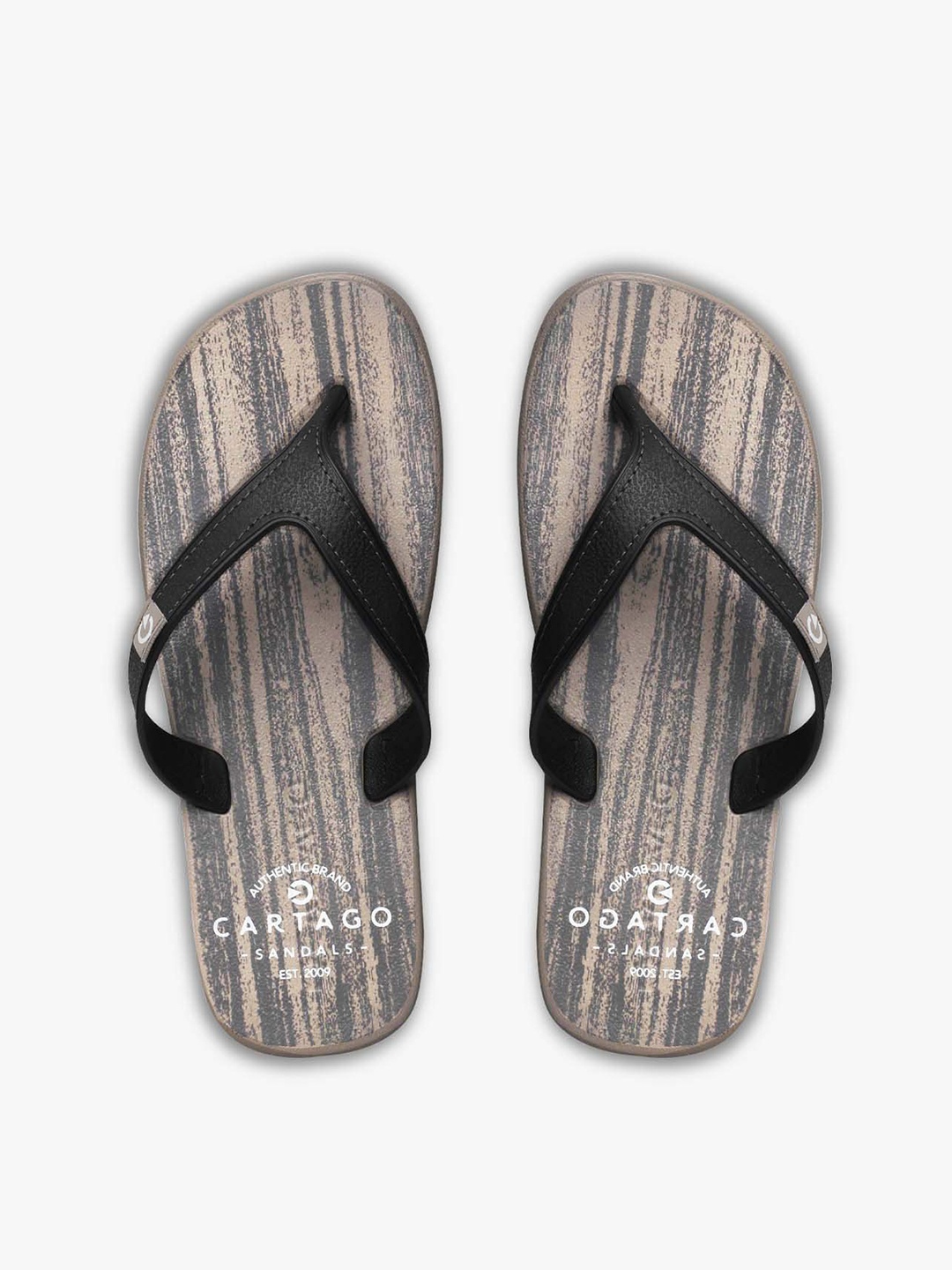 CARTAGO Men Grey & Black Printed Thong Flip-Flops