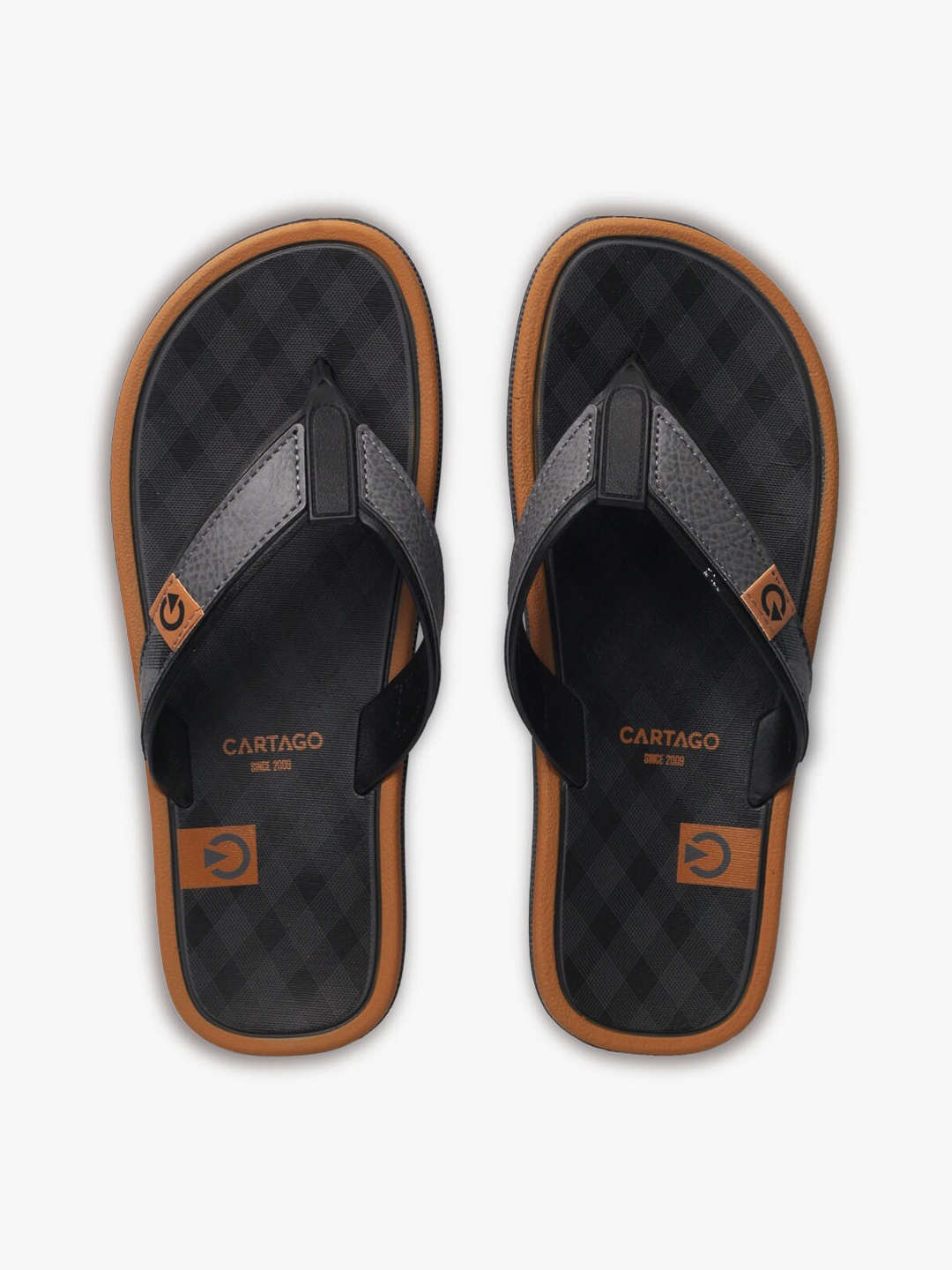 CARTAGO Men Black & Tan Printed Thong Flip-Flops