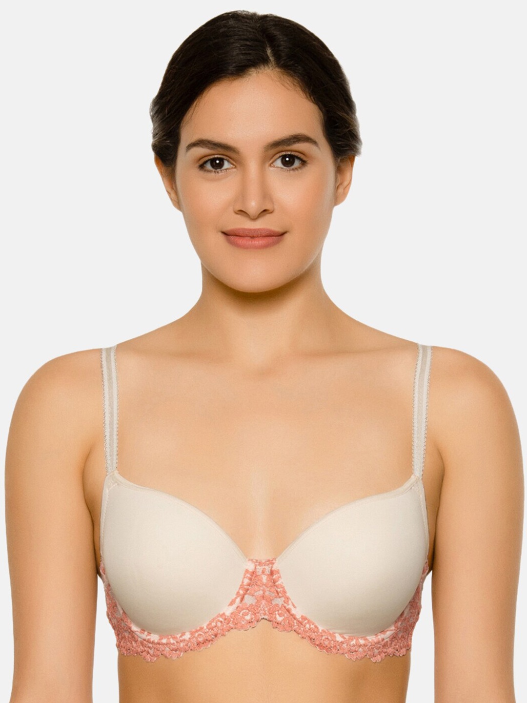 

Wacoal Off White & Coral Floral Everyday Bra Underwired Lightly Padded