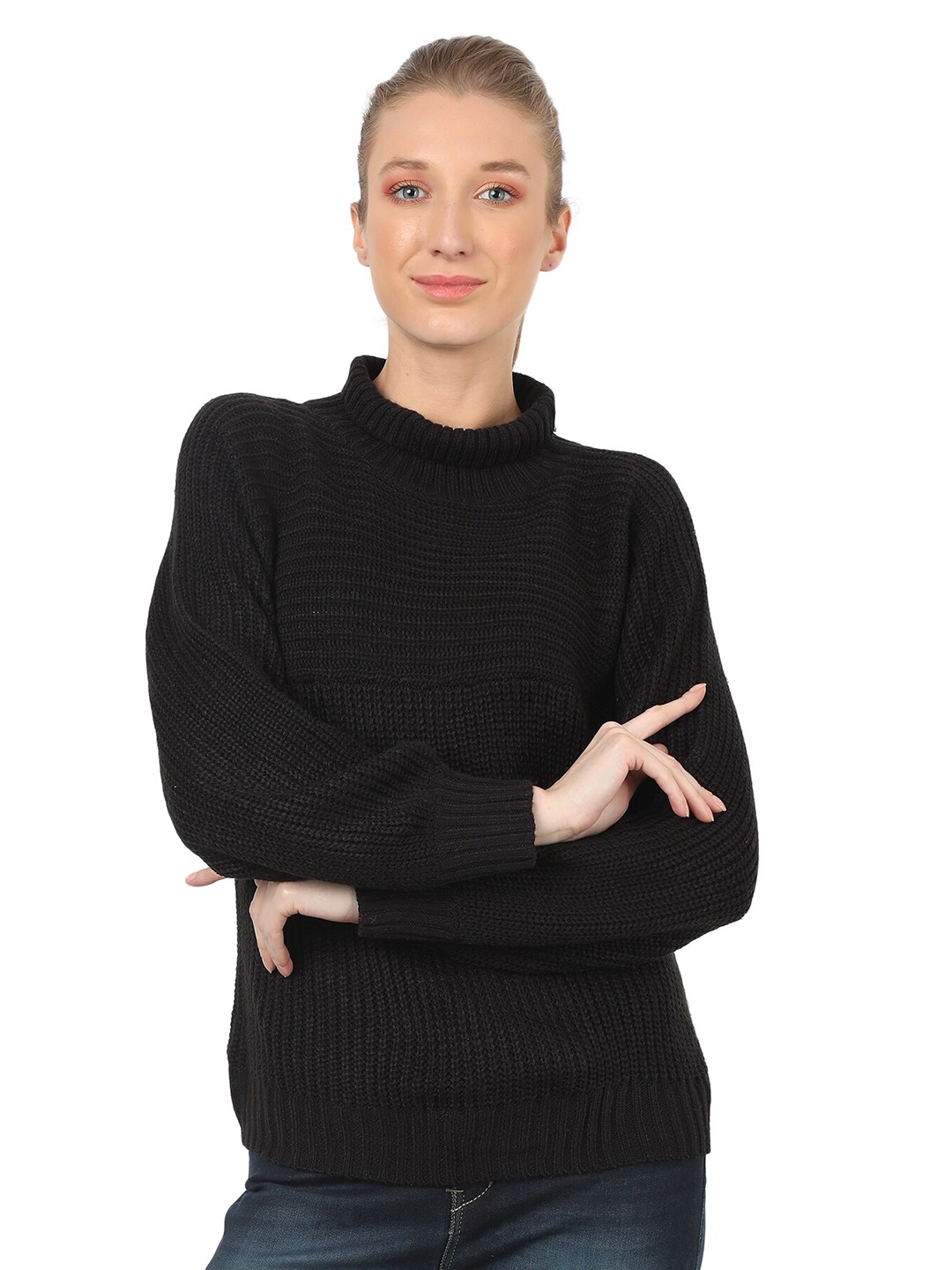 

NoBarr Women Black Knitted Pullover