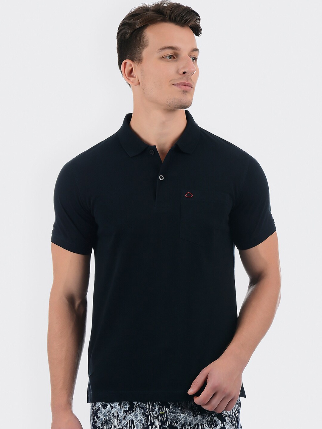 

Sweet Dreams Men Navy Blue Polo Collar Pockets T-shirt