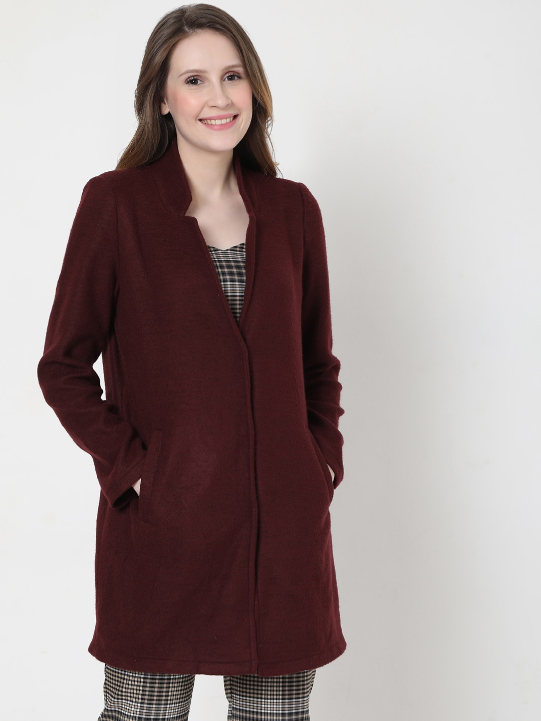 

Vero Moda Women Maroon Solid Longline Tailored Jacket