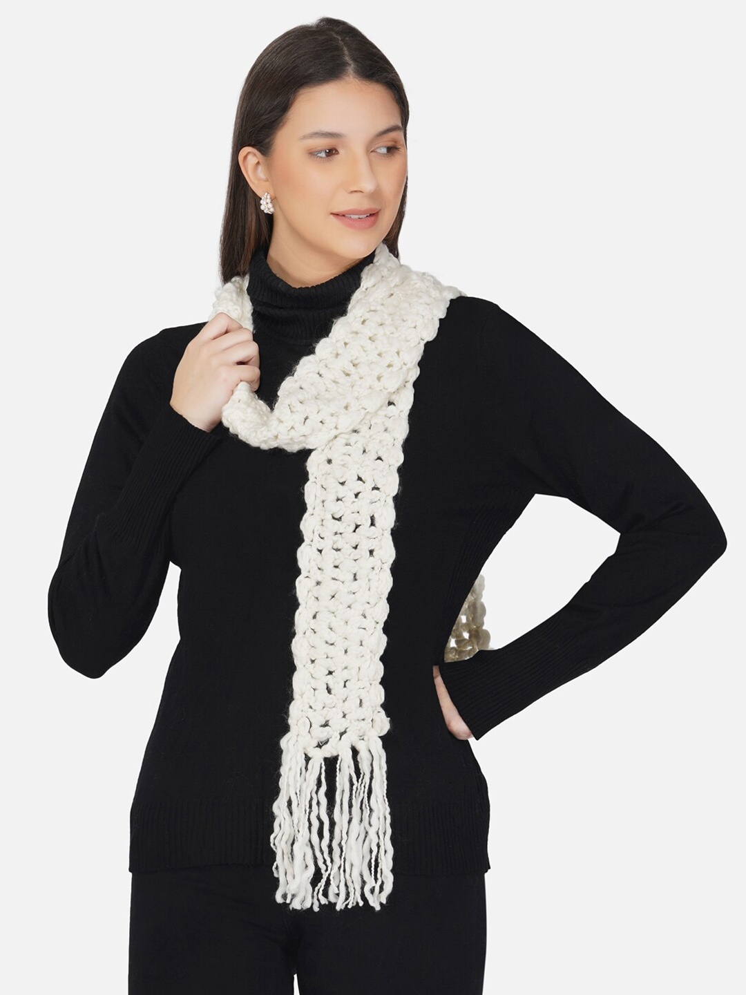 

FABNEST Women White Acrylic Scarf