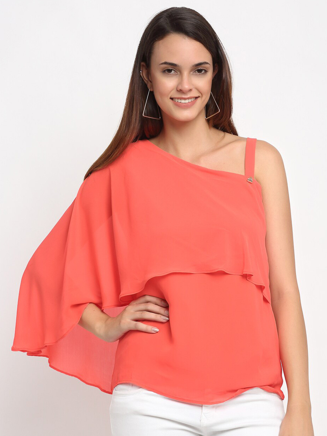

Aujjessa Coral Layered Georgette Regular Top