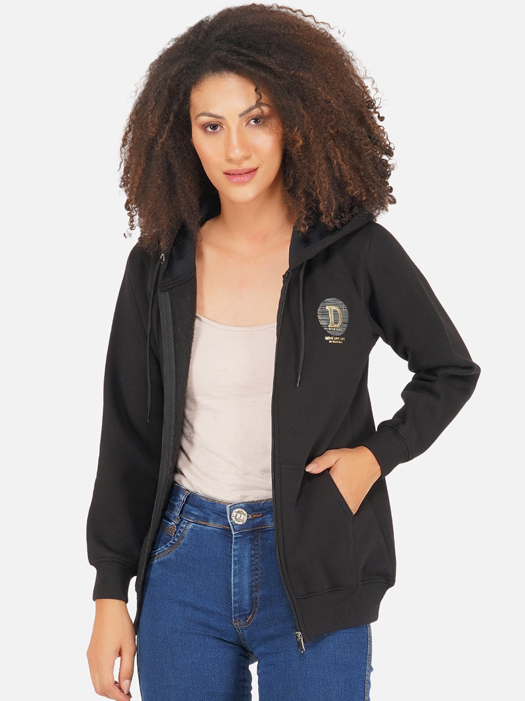 

FABNEST Women Black Fleece Lightweight Outdoor Sporty Jacket