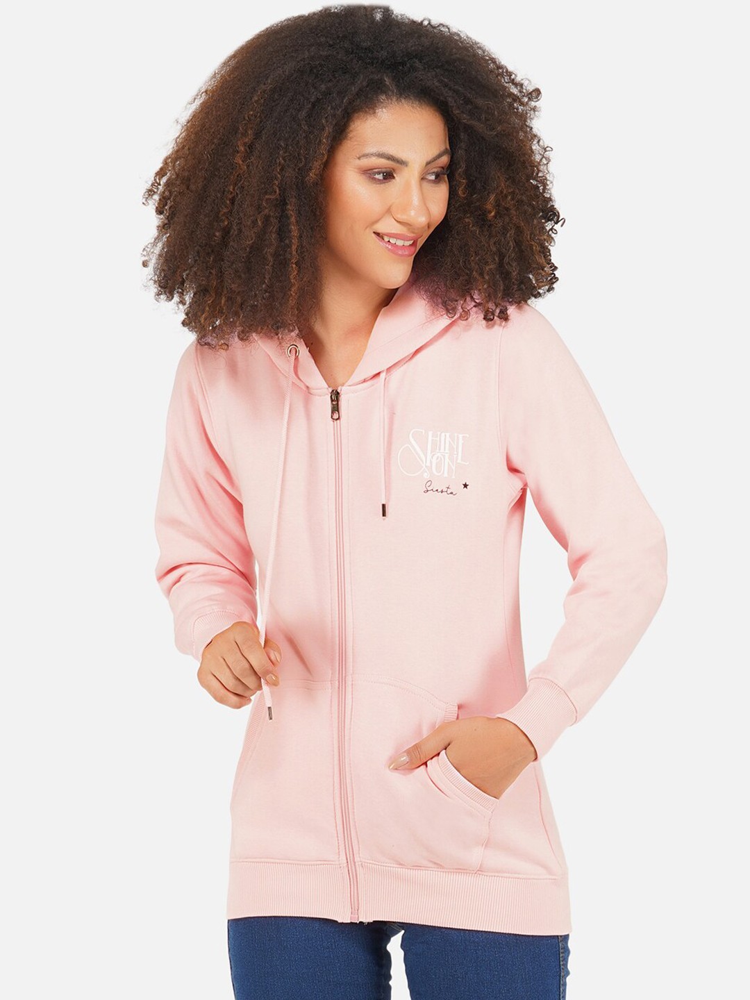 

FABNEST Women Pink Fleece Lightweight Parka Jacket