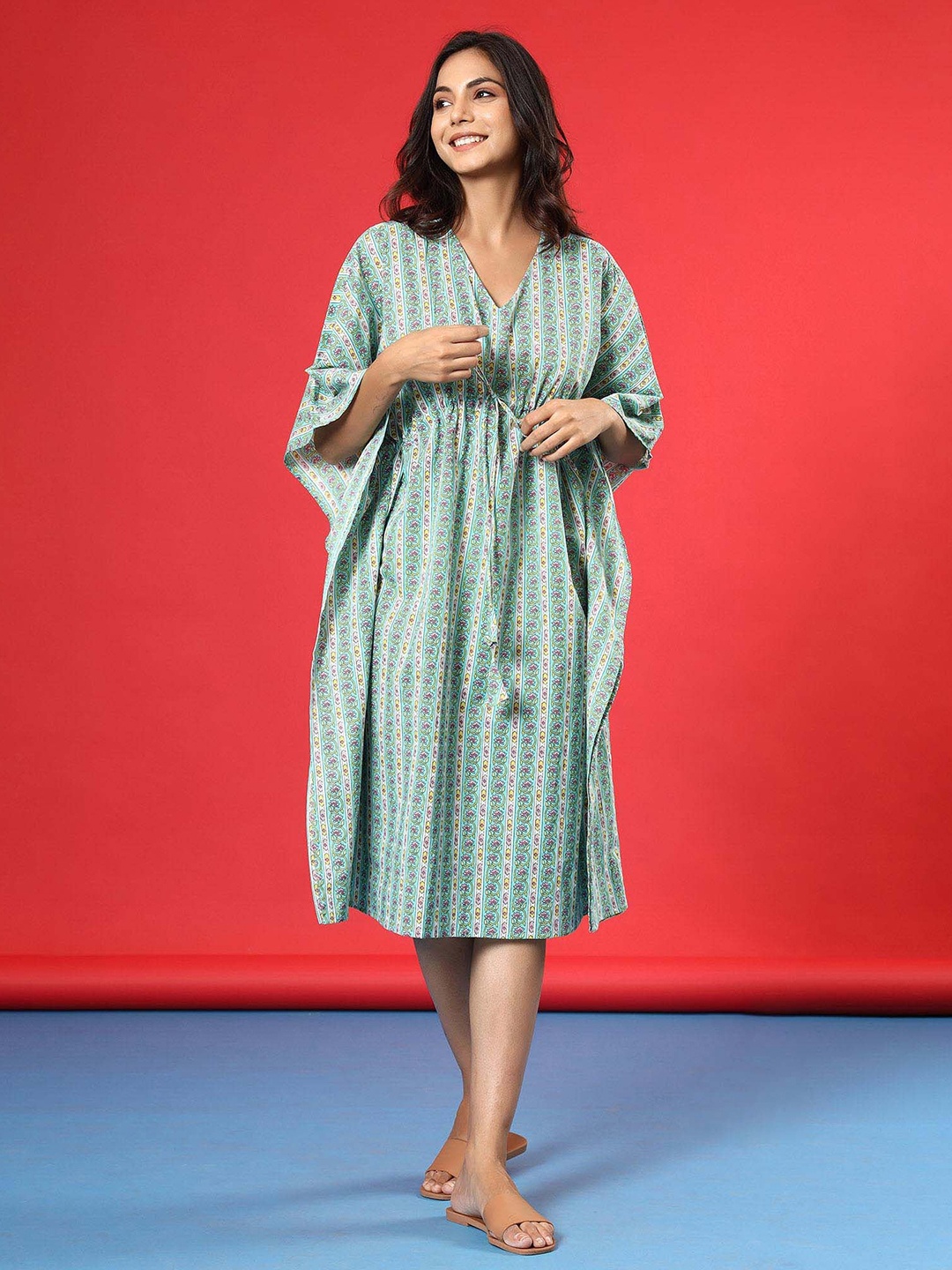

JISORA Blue Printed Pure Cotton Nightdress