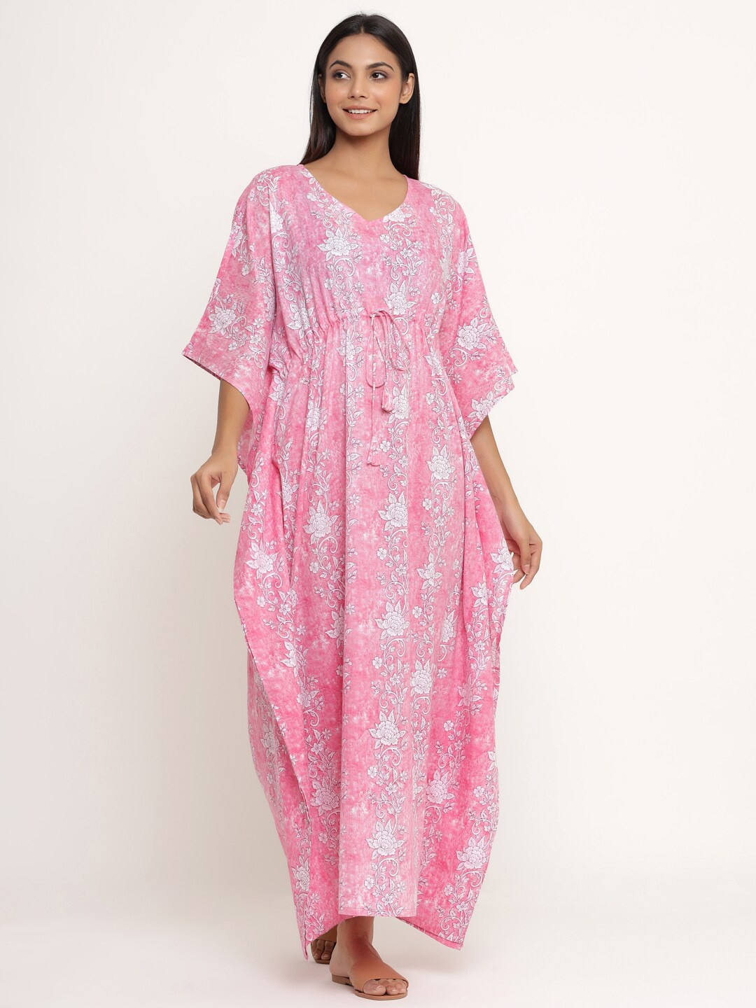

JISORA Woman Pink Printed Maxi Nightdress