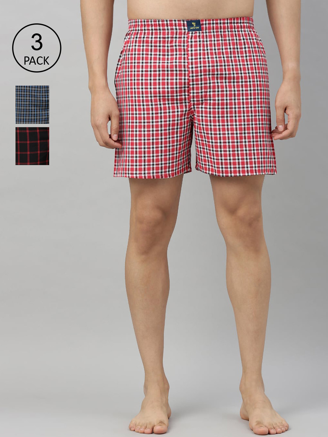 

Joven Men Pack of 3 Checked Pure Cotton Boxers JB3CV020, Red