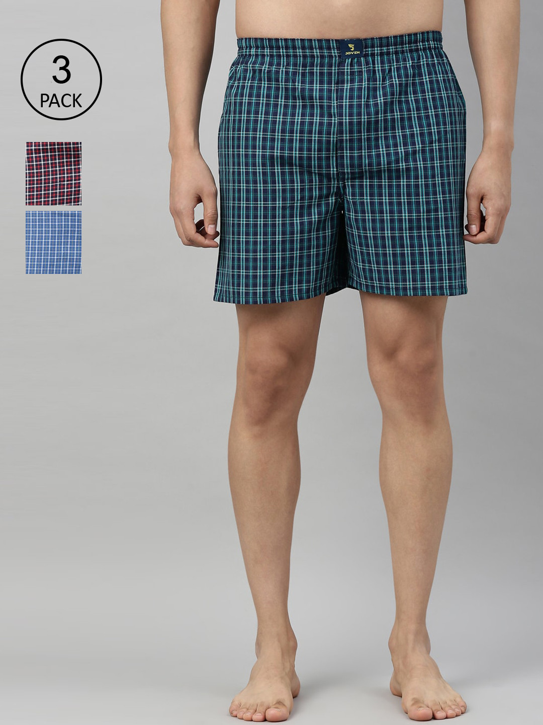 

Joven Men Pack of 3 Checked Pure Cotton Boxers JB3CV012, Red