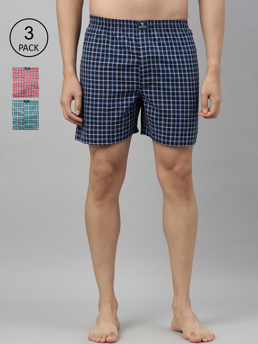 

Joven Men Pack of 3 Pure Cotton Boxers JB3CV011, Blue