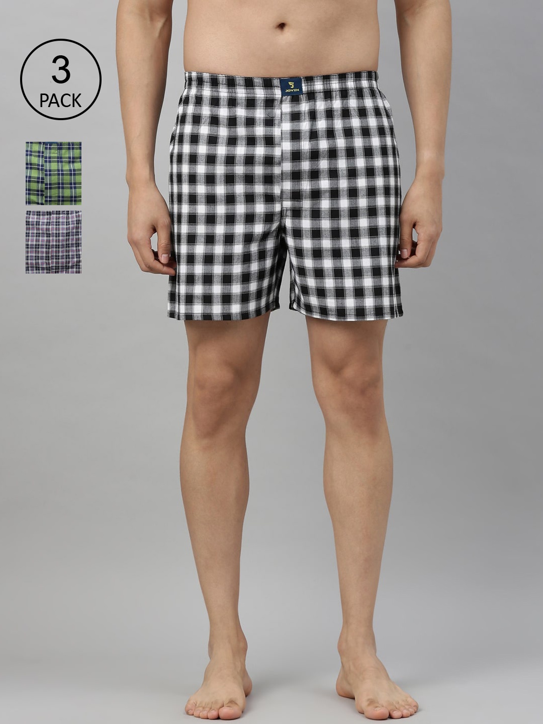 

Joven Men Pack of 3 Checked Pure Cotton Boxers JB3CV018, Green