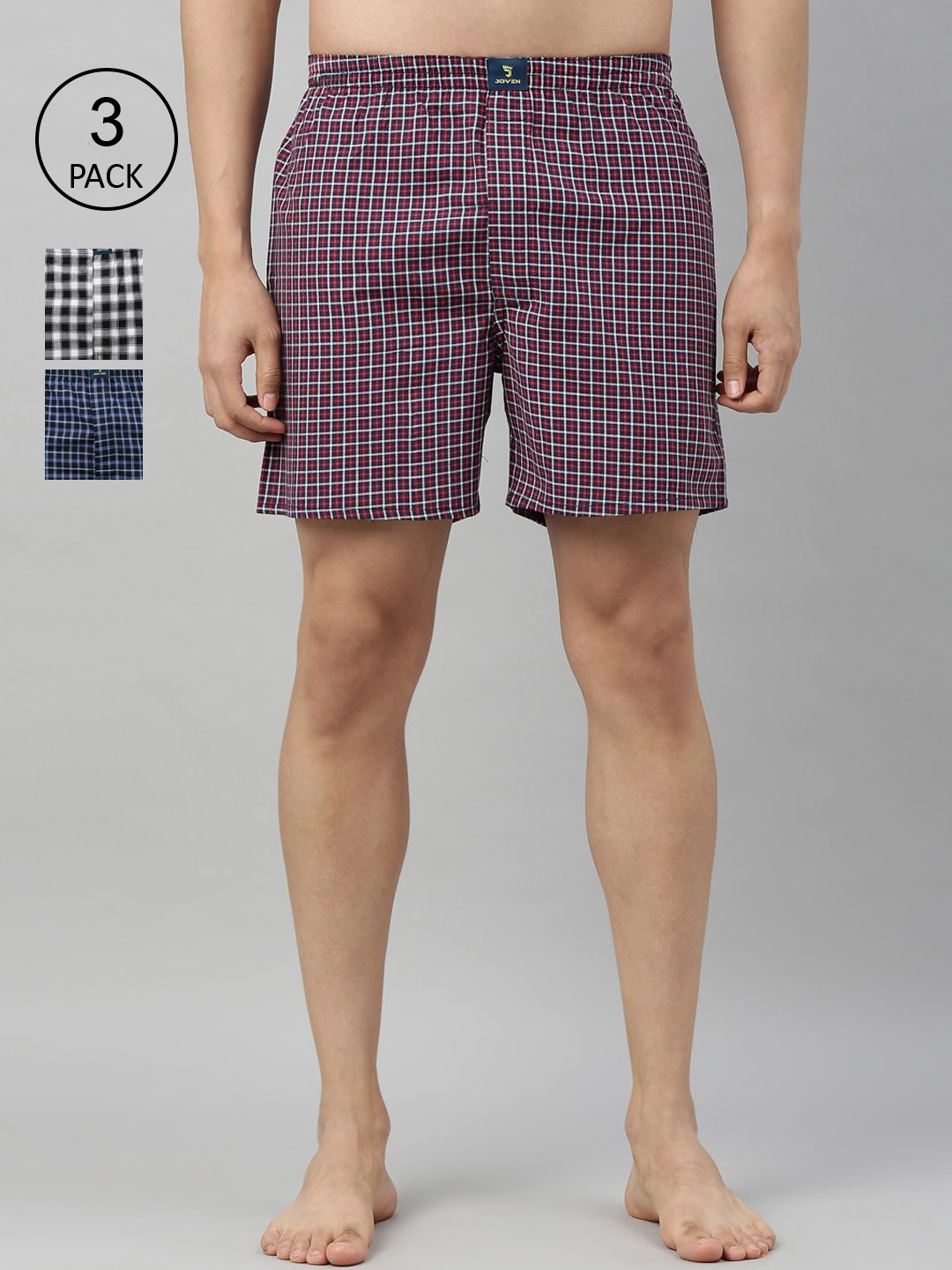 

Joven Men Pack of 3 Pure Cotton Boxers JB3CV006, Red