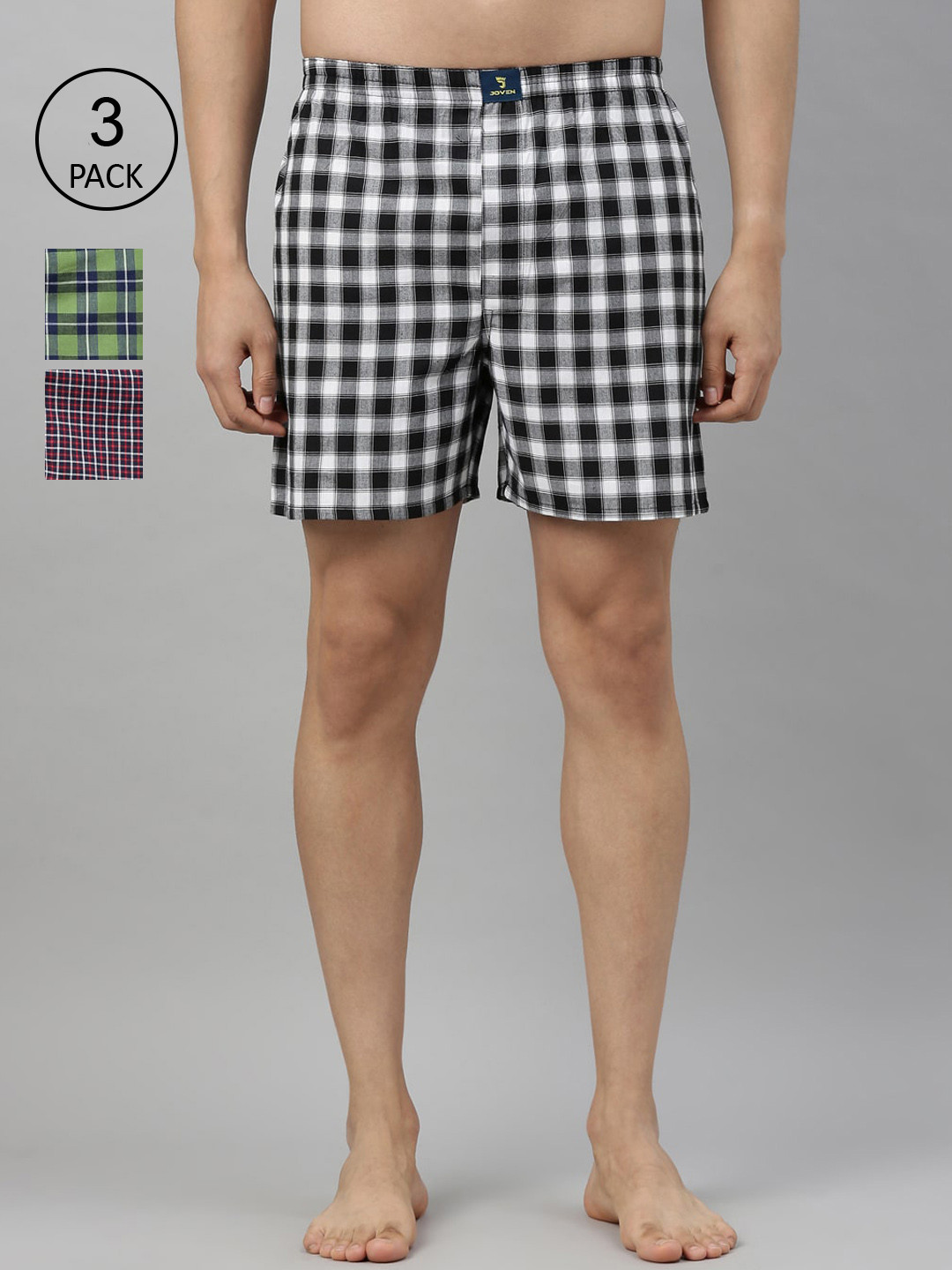 

Joven Men Pack of 3 Checked Pure Cotton Boxers JB3CV014, Black