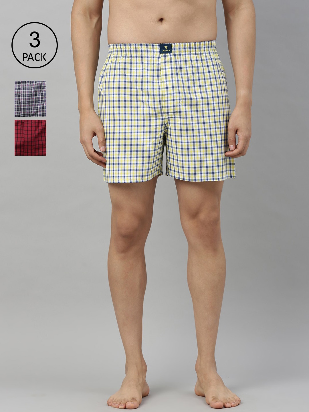 

Joven Men Pack of 3 Pure Cotton Boxers JB3CV005, Yellow