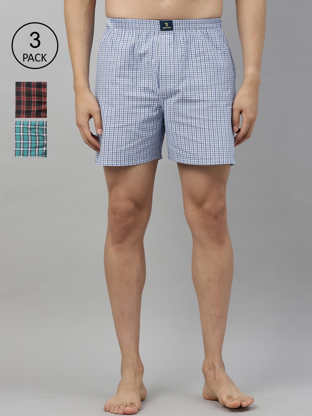 

Joven Men Pack of 3 Checked Pure Cotton Boxers JB3CV008, Red