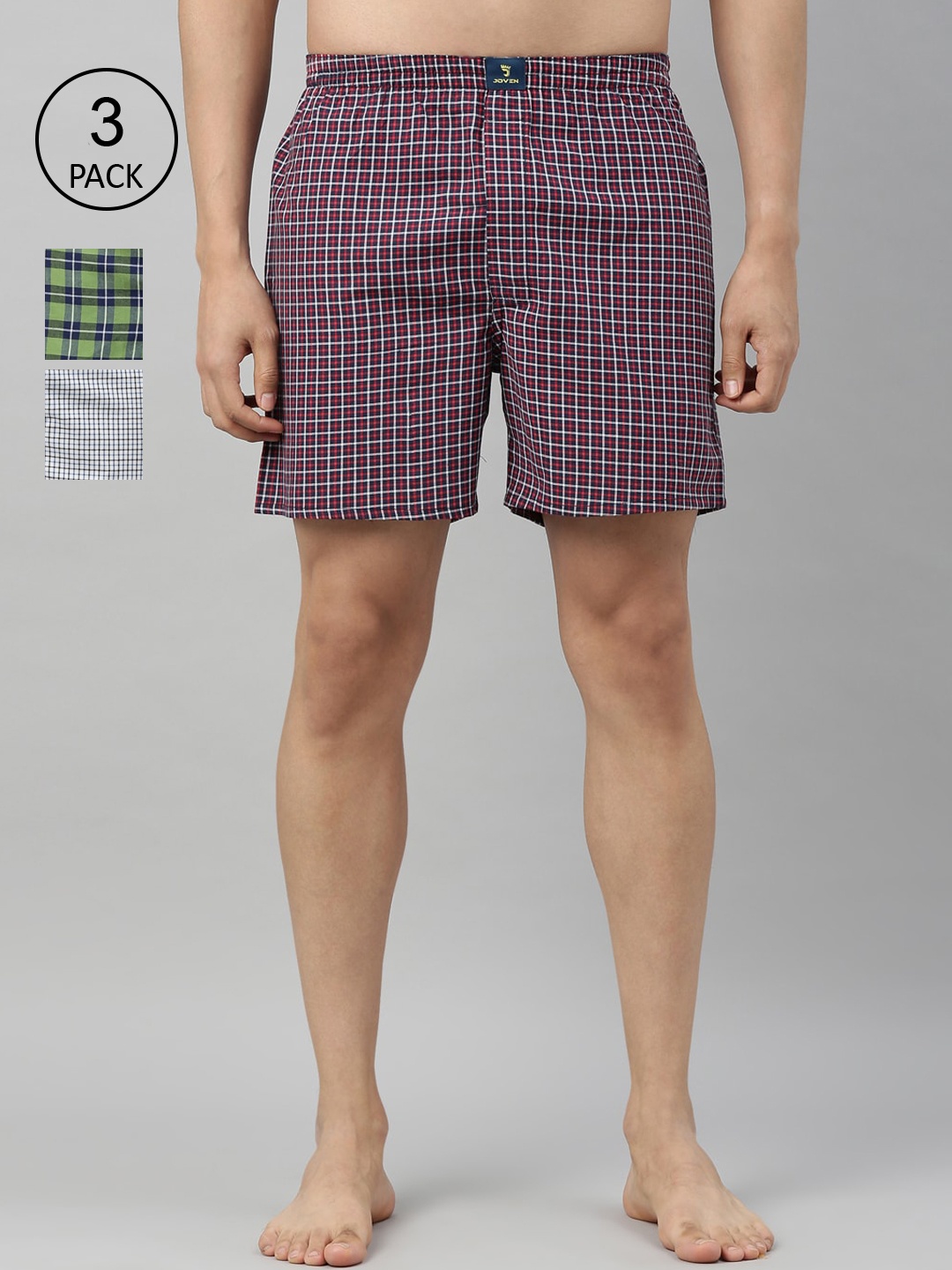 

Joven Men Pack of 3 Checked Pure Cotton Boxers JB3CV004, White