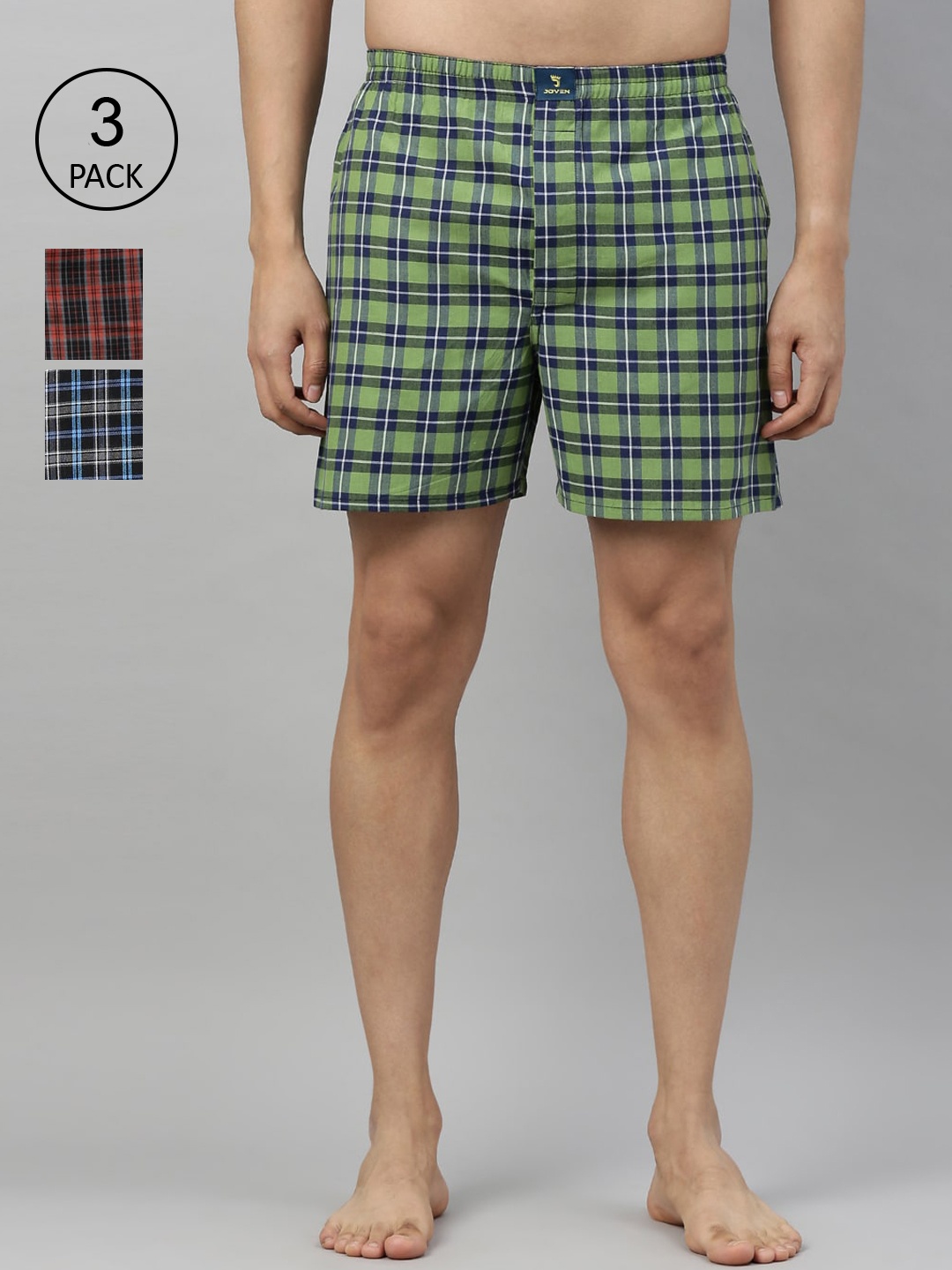 

Joven Men Pack of 3 Checked Pure Cotton Boxers JB3CV002, Blue